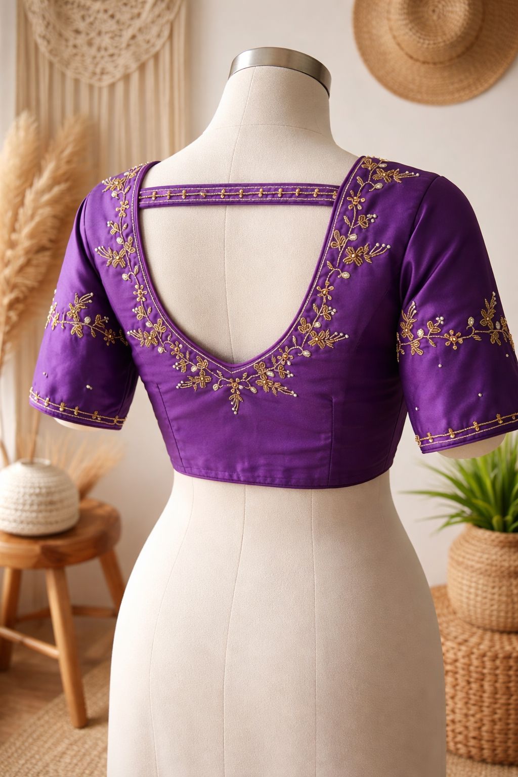 Beautiful handwork all over back and sleeves with designer handwork ready made blouse