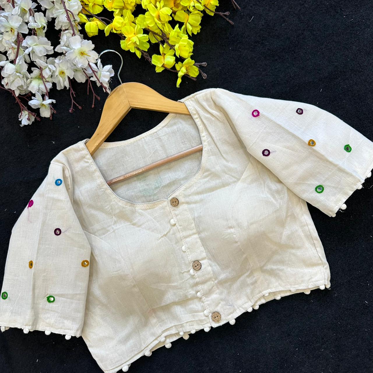 Heavy cotton embroidery ready made blouse