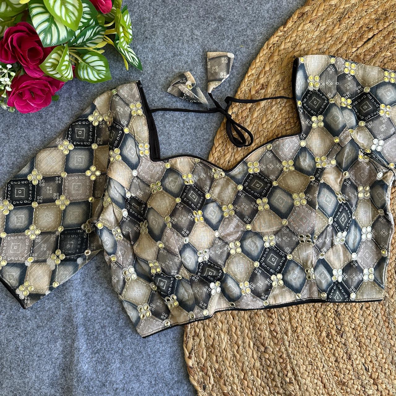 Sweet heart neck heavy position work ready made blouse