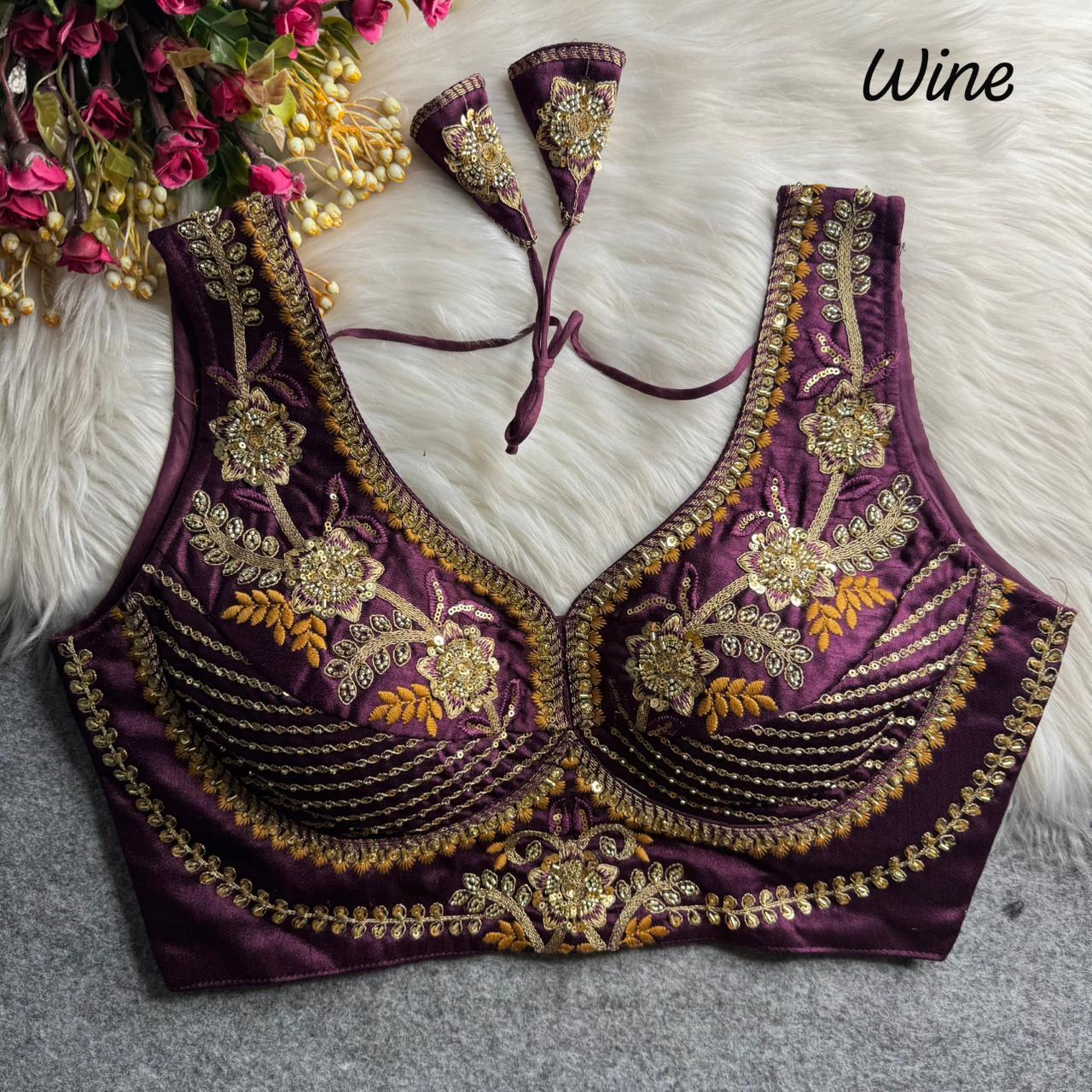 Heavy zari + sequins & beads work ready made blouse