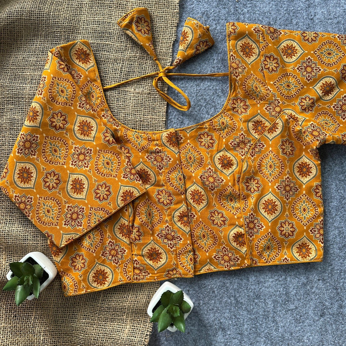 Presenting pure ajrakh handblock/ikkat/indigo cotton ready made blouse