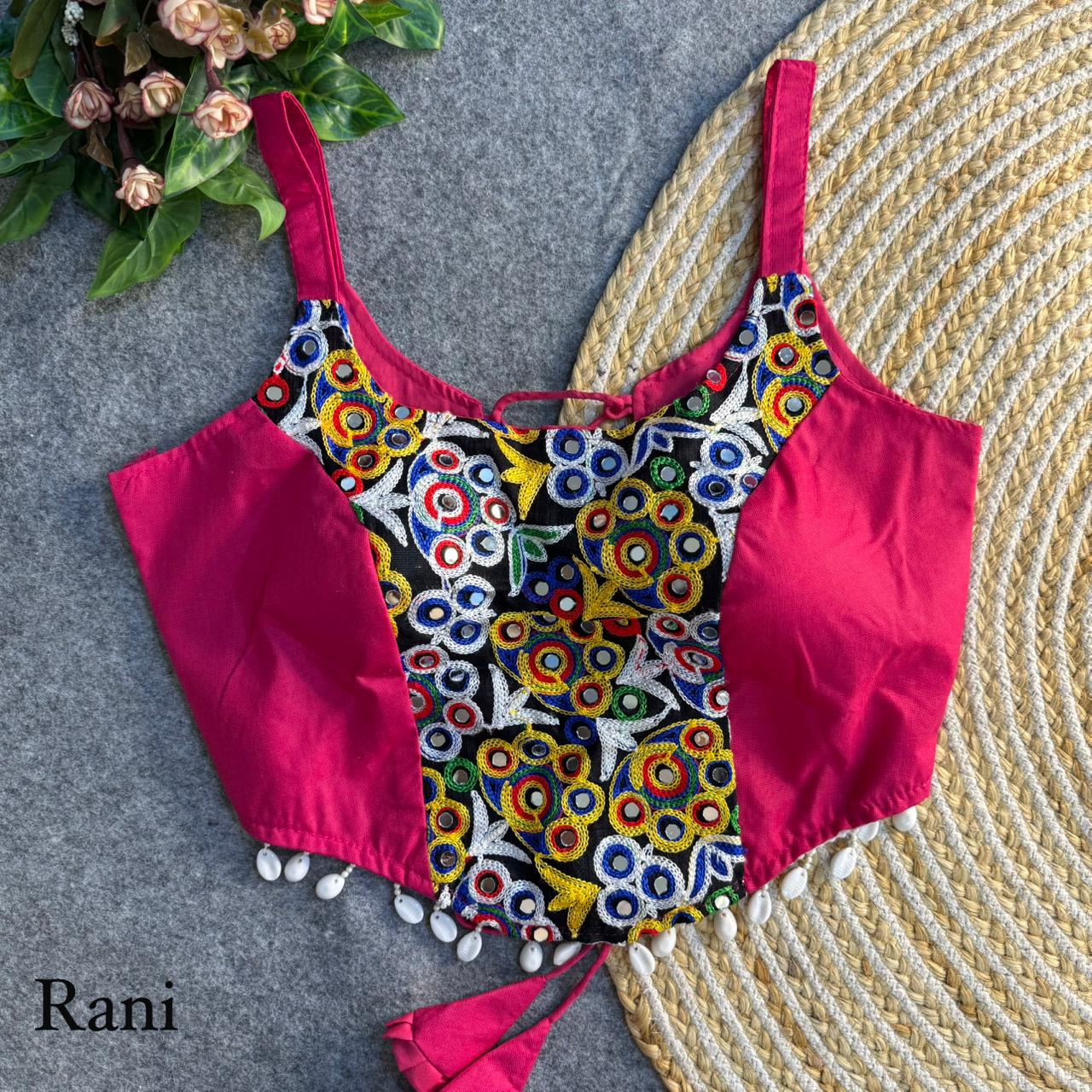Heavy thread work patch & hand mirror work ready made blouse