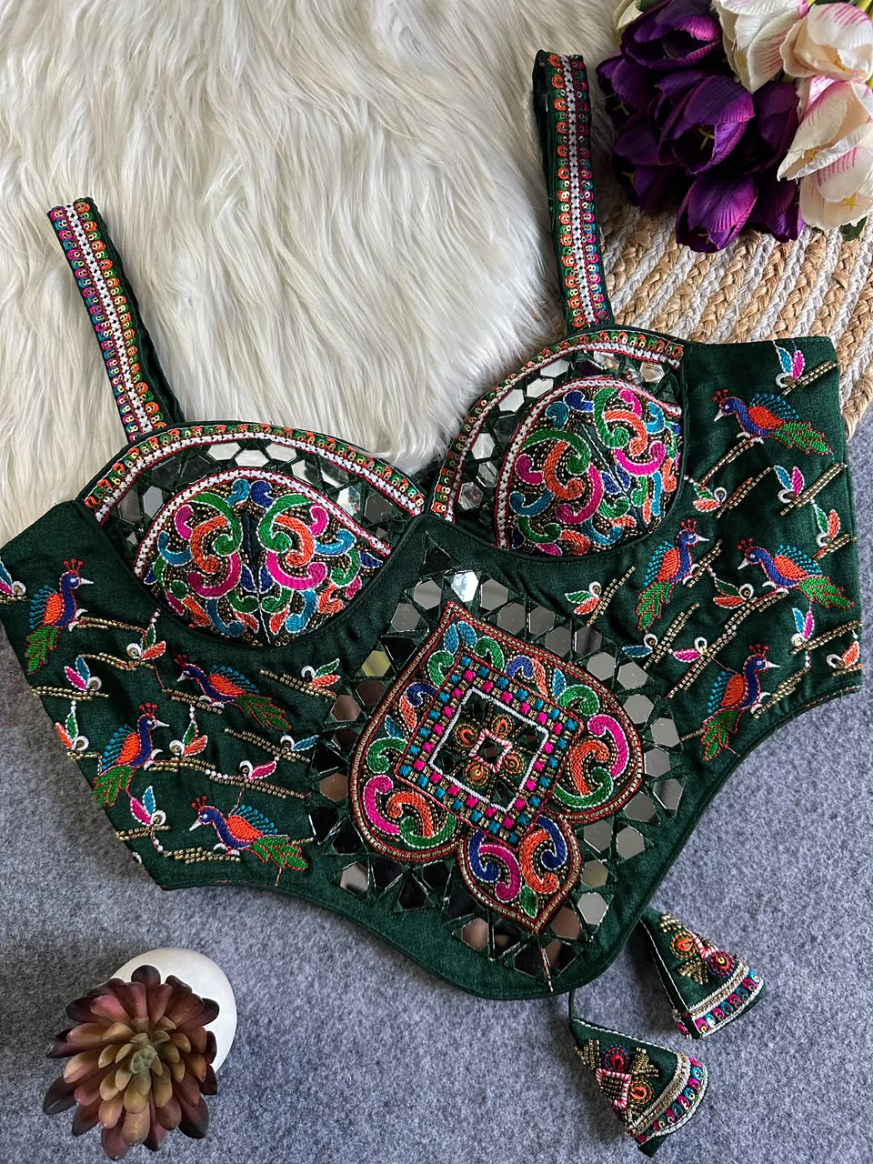 Beautiful handwork original mirror all over ready made blouse
