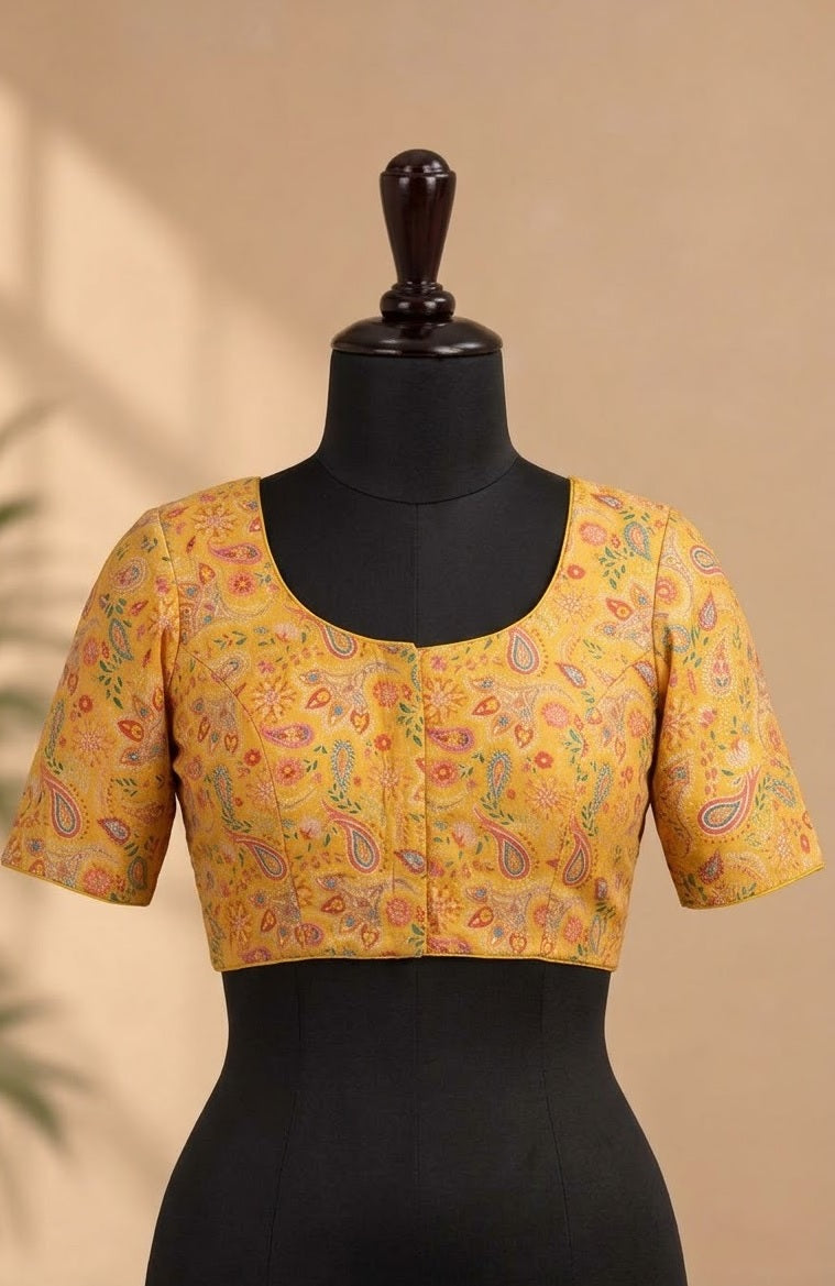 Mustard Yellow Paisley Kalamkari Designer ready made blouse