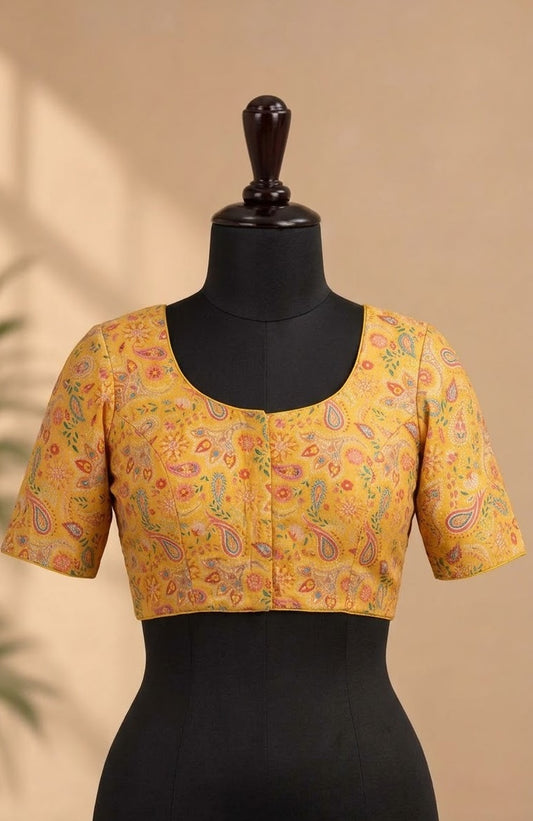 Mustard Yellow Paisley Kalamkari Designer ready made blouse