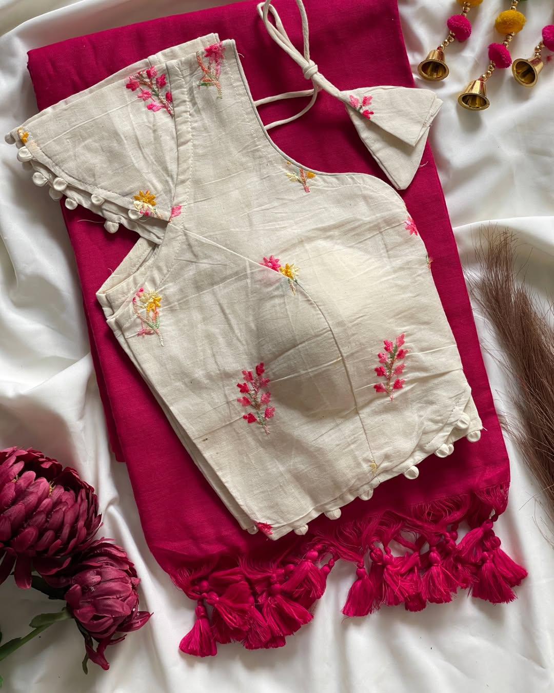 Pure cotton ready made blouse with saree