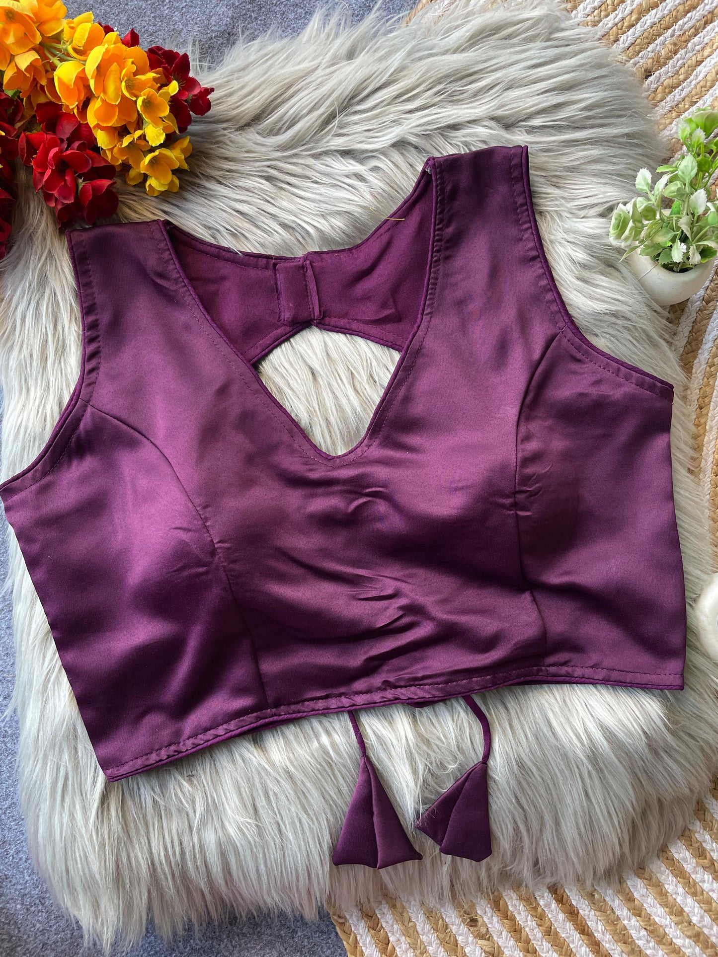 Pure malai satin sleeveless ready made blouse