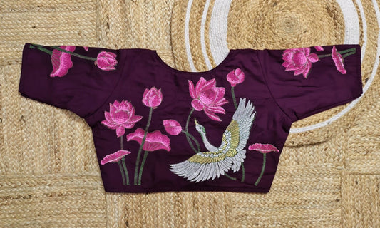 LOTUS BIRD MALAI COTTON EMBROIDERY READY MADE BLOUSE