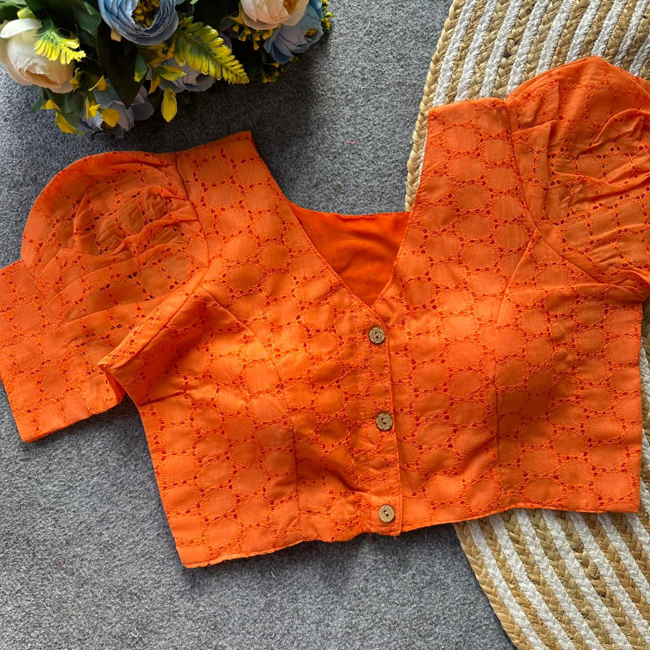 Pure hakoba cotton puff sleeve ready made blouse