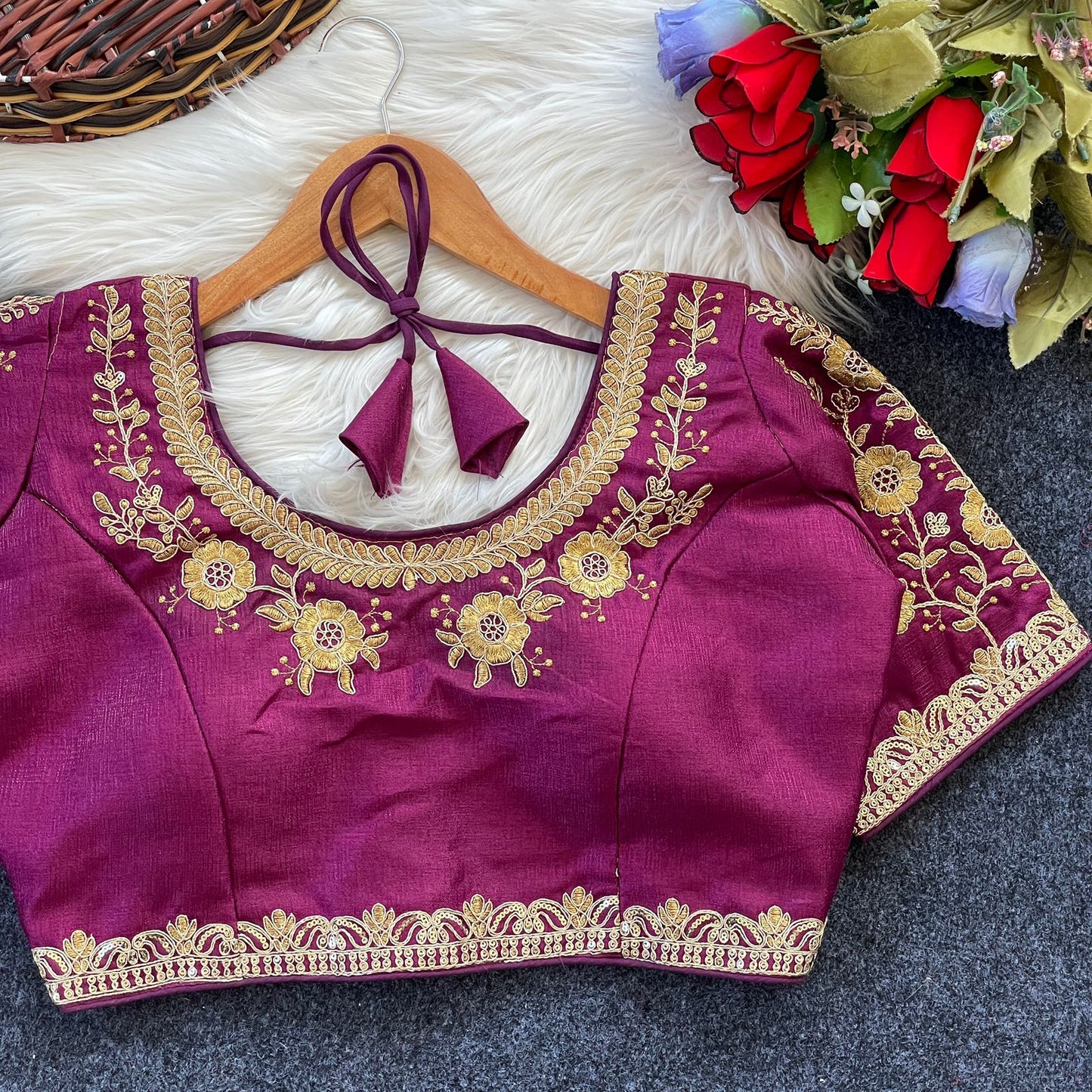 Heavy Milan Silk Embroidery With Beautiful Works Ready Made Blouse
