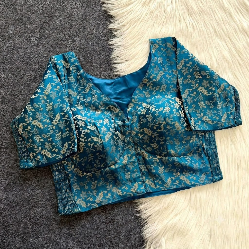 A beauty of weaving work all over with stretchable technology inside ready made blouse
