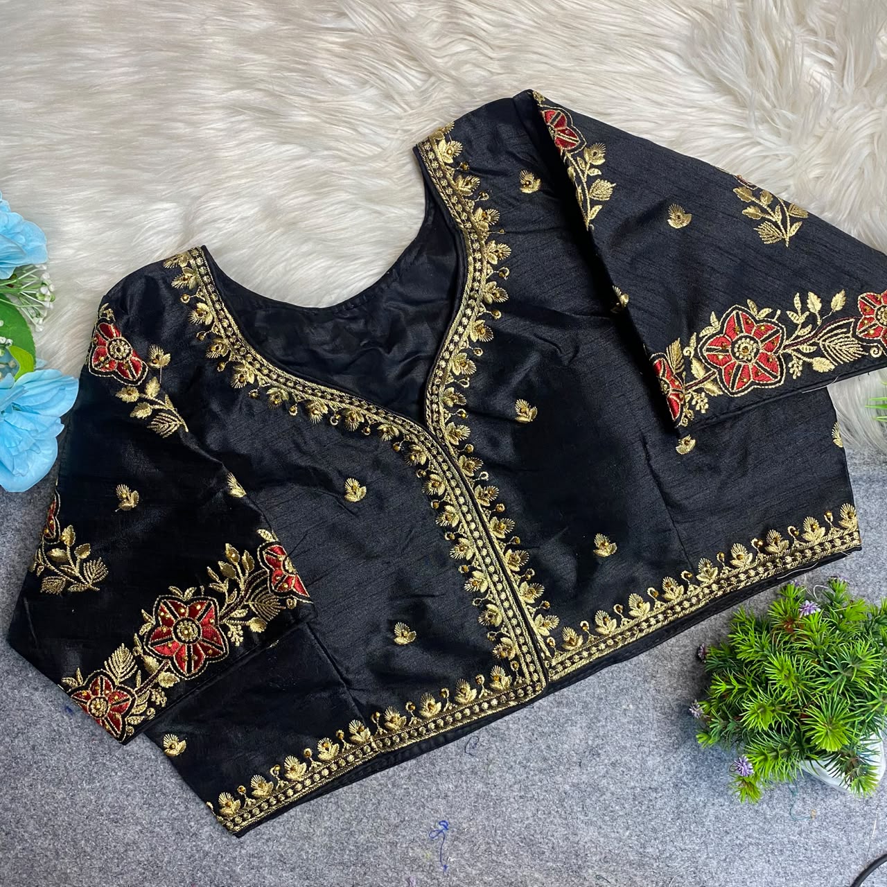 Heavy Embroidery Work ready made blouse