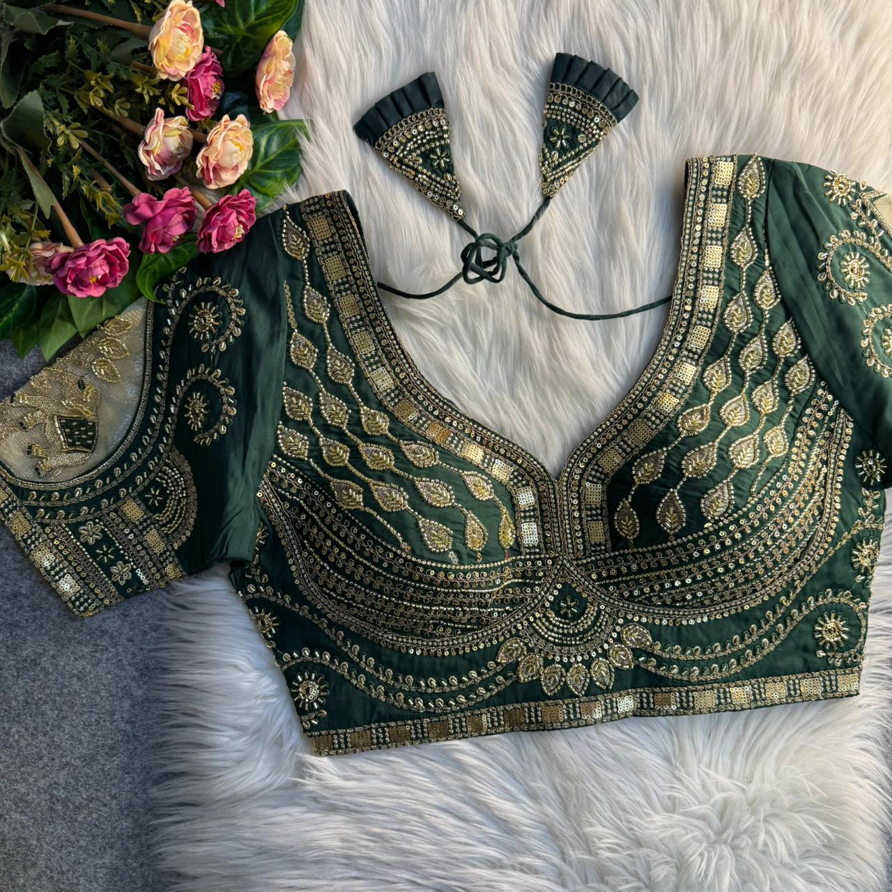 Beautiful heavy beads elephant patch work ready made blouse