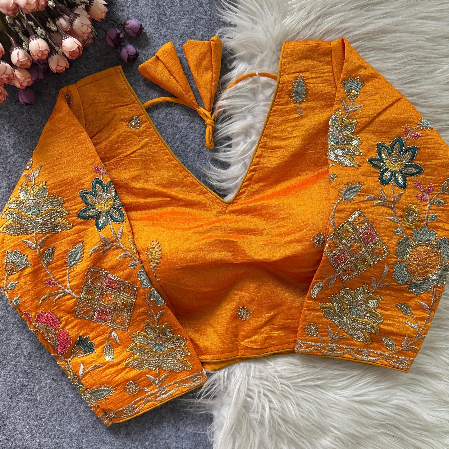 Presenting multi sequins work ready made blouse