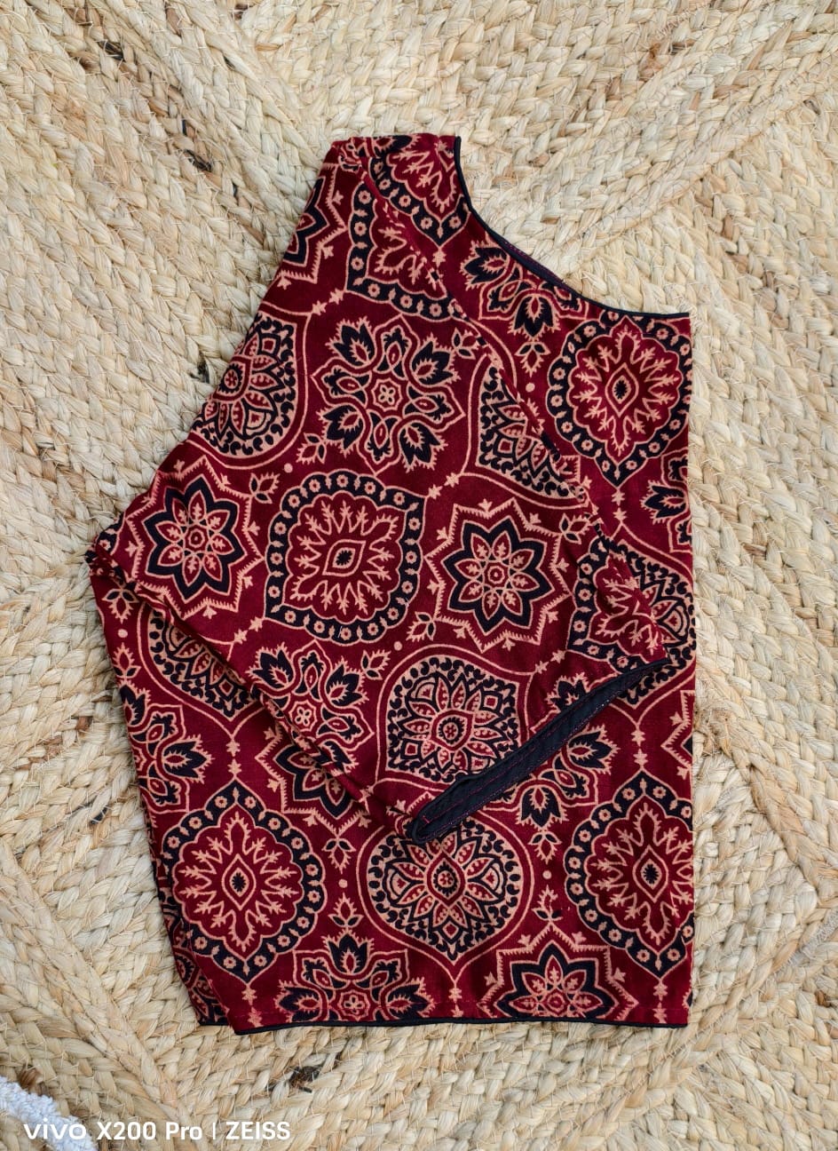 Ajrakh cotton Boatneck ready made blouse
