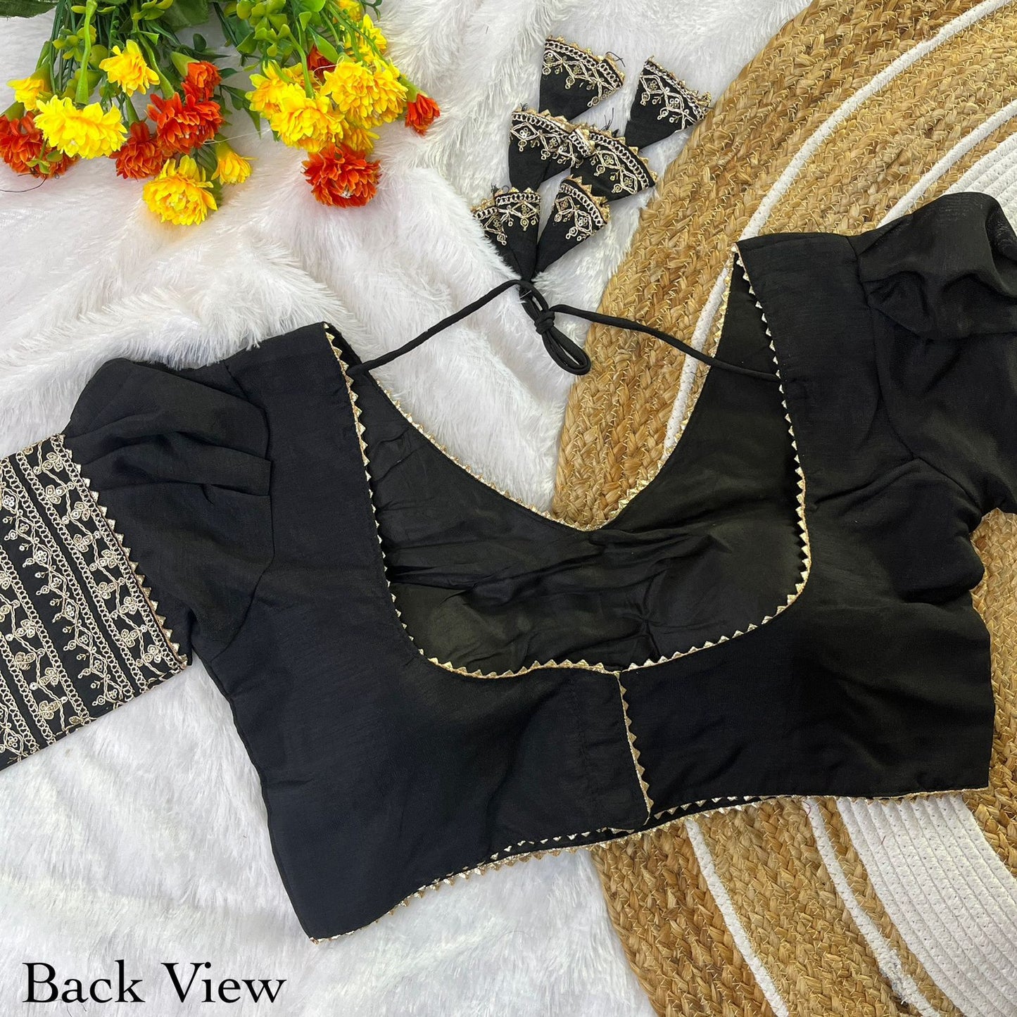 Vichitra silk balloon sleeve ready made blouse