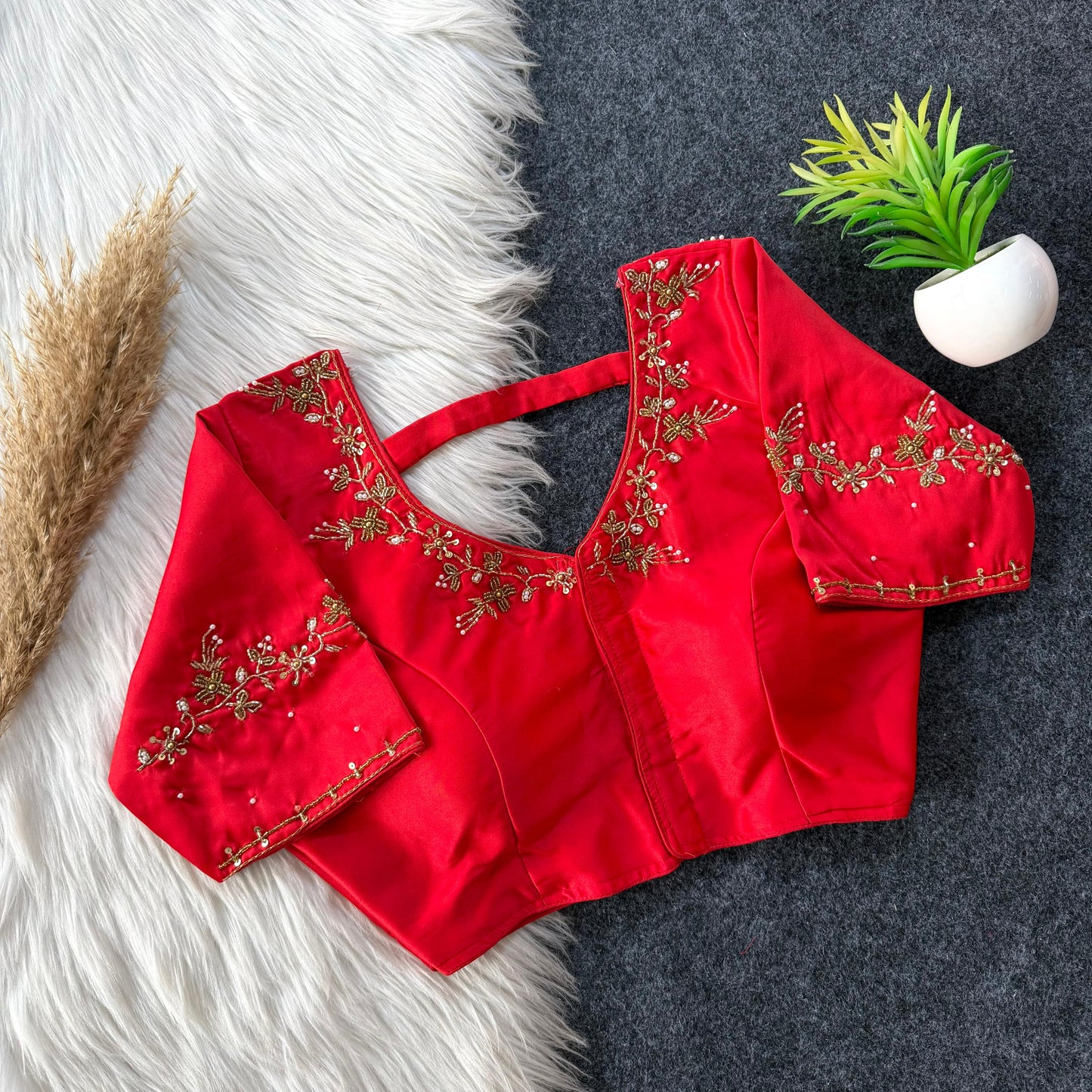 Beautiful handwork all over back and sleeves with designer handwork ready made blouse