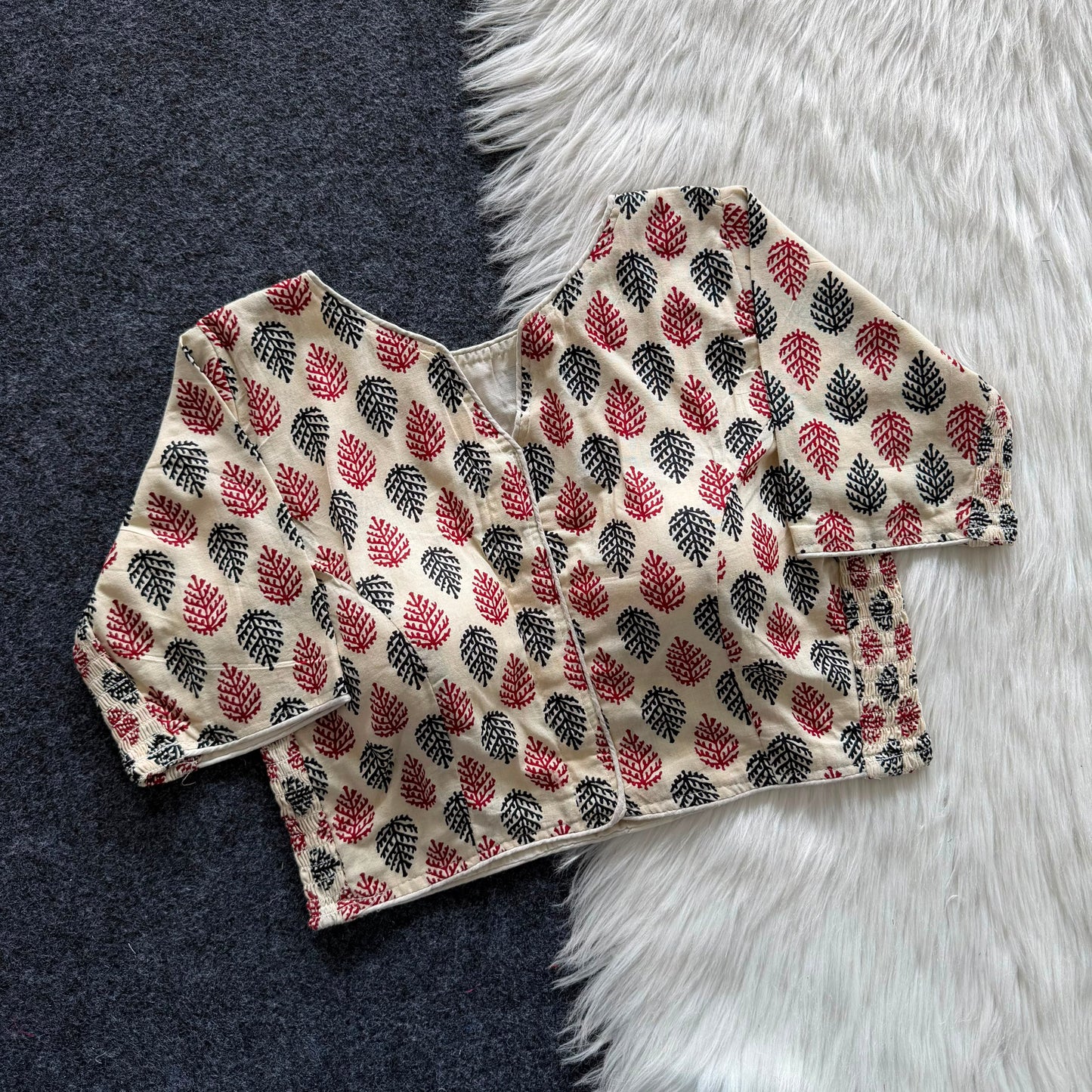 Beautiful hand block print with side elastic ready made blouse