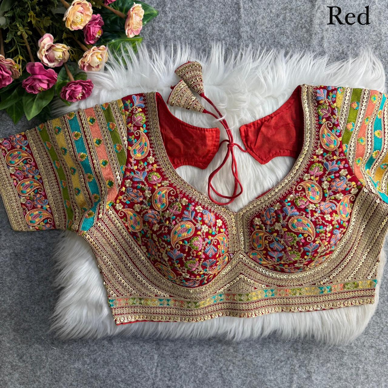 Beautiful Antique Viscose Thread Work ready made blouse