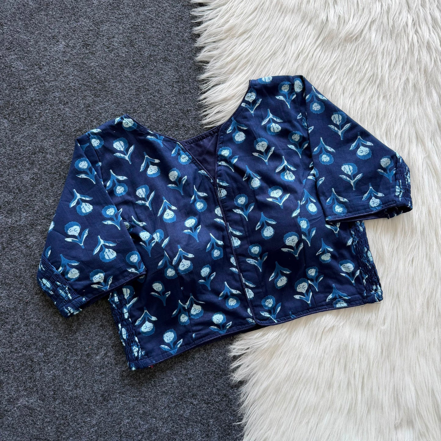 Beautiful hand block print with side elastic ready made blouse
