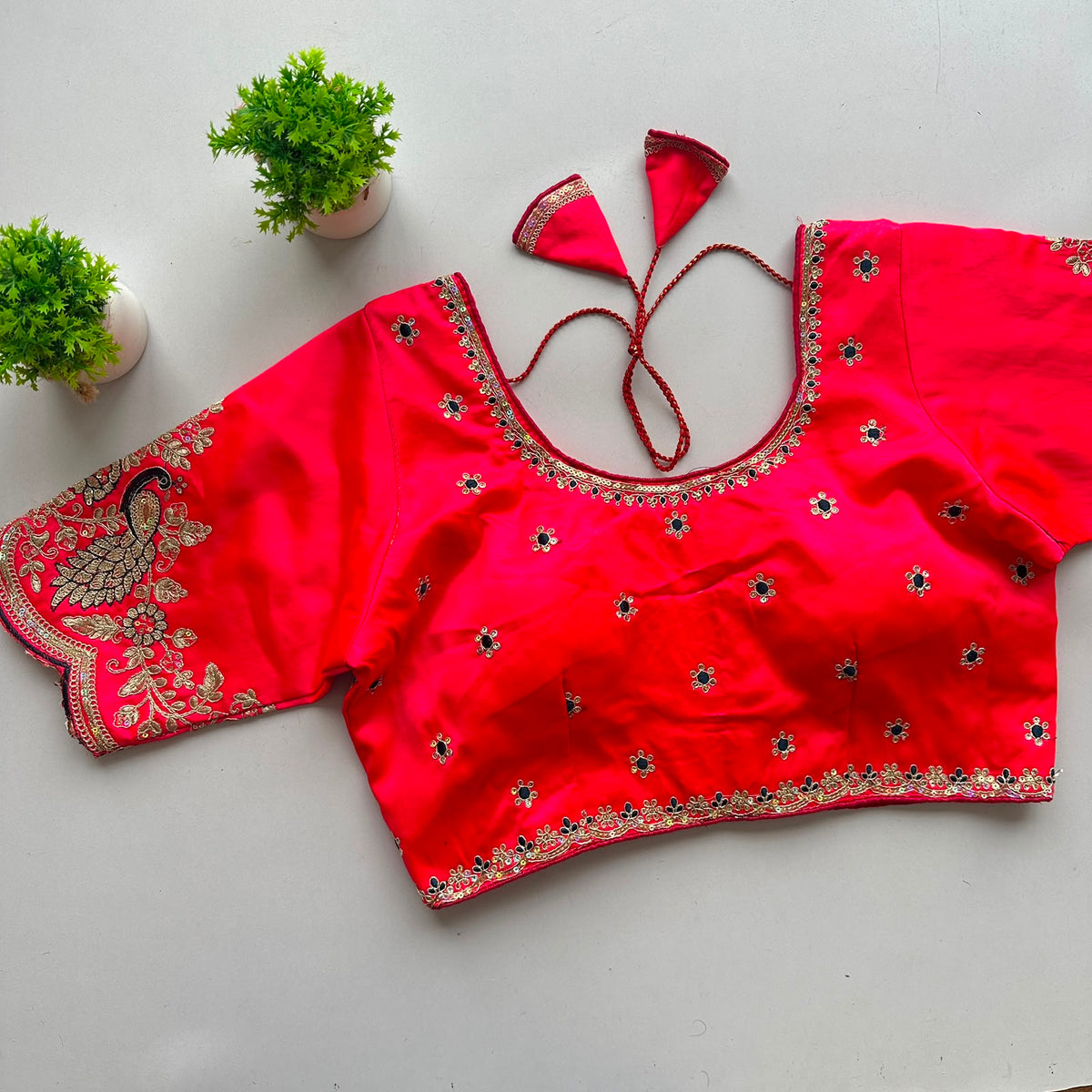 Heavy pure satin silk embroidery work ready made blouse