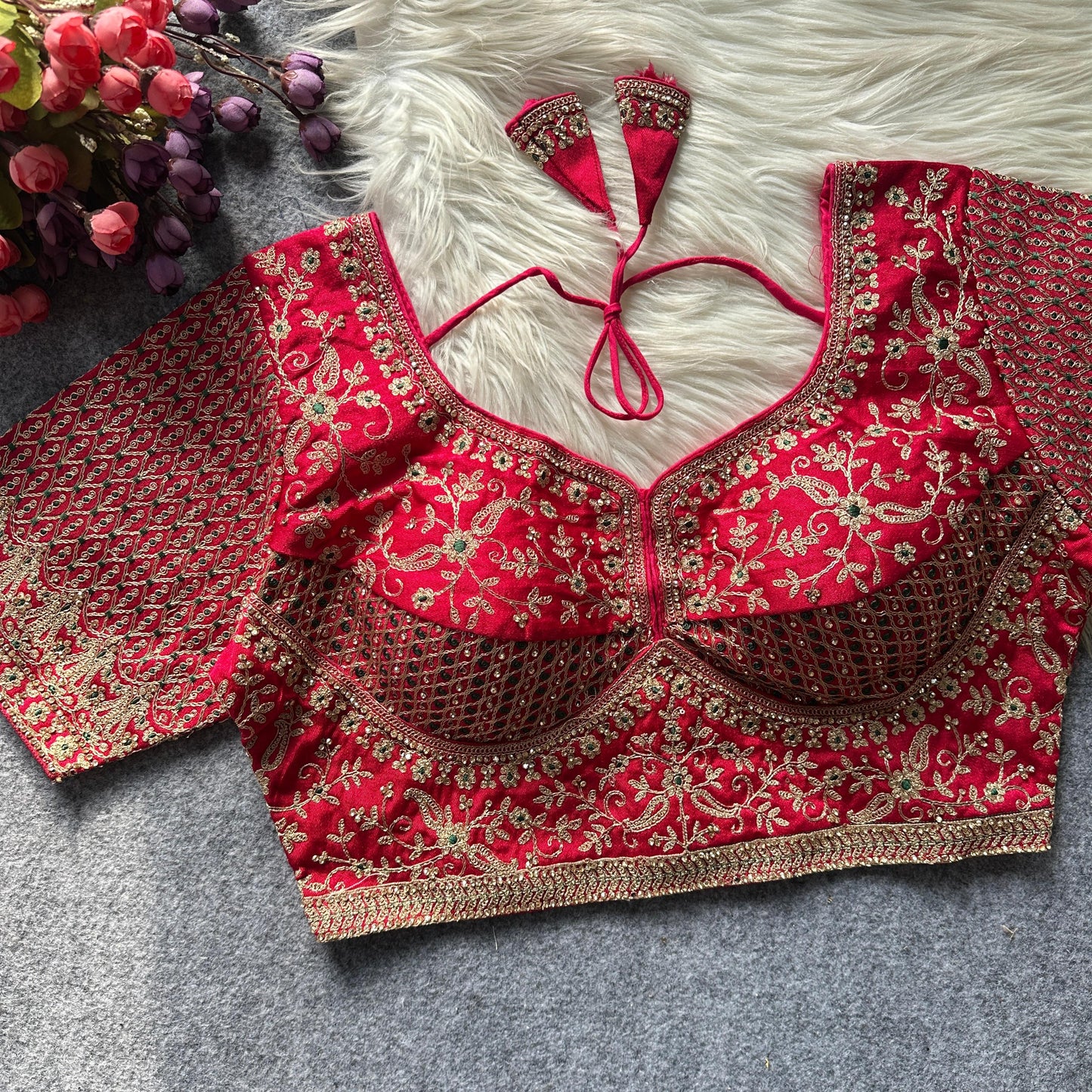 BEAUTIFUL HEAVY CODDING+THREAD WORK BRIDAL READY MADE BLOUSE