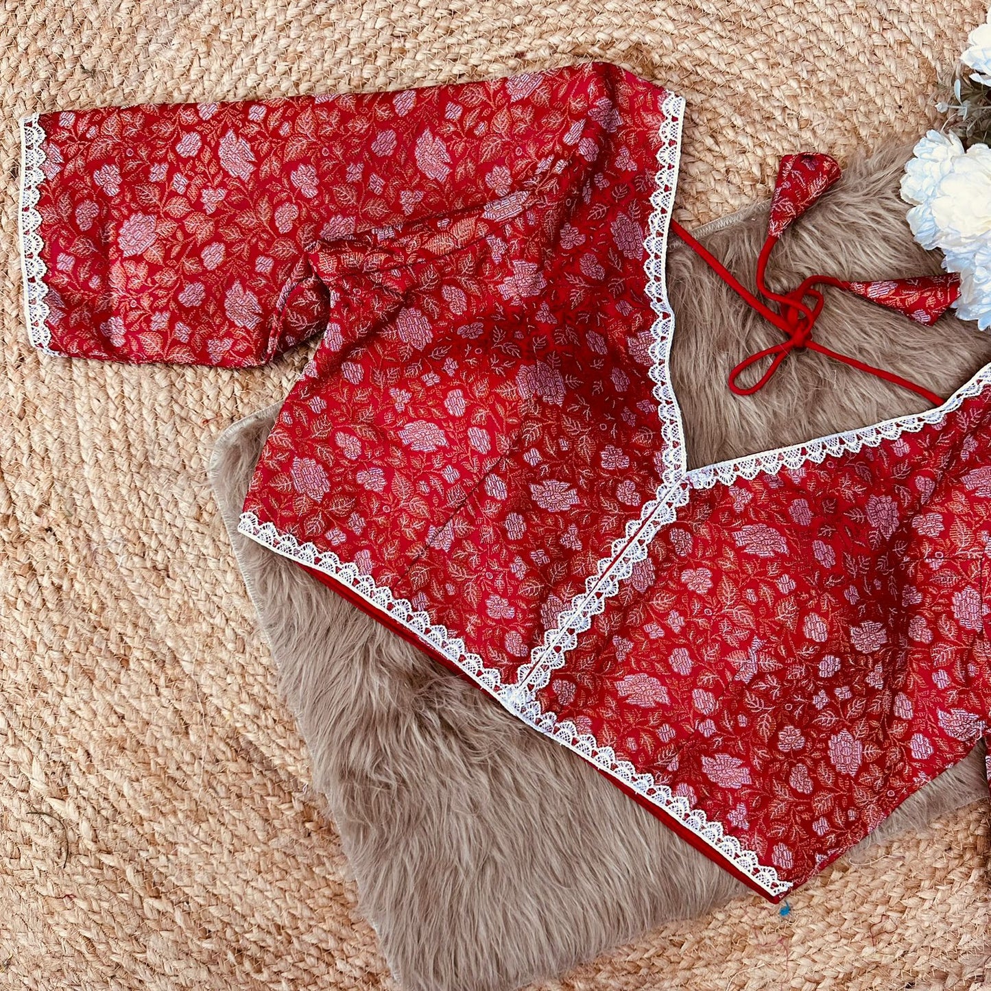 Beautiful golden and silver zari combination ready made blouse