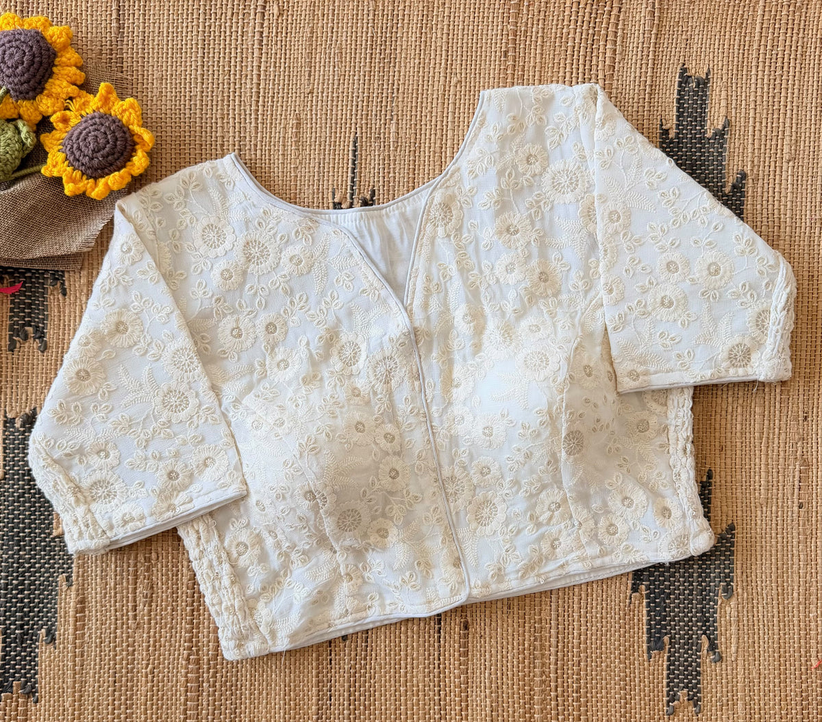 Beautiful Lucknowi Chikankari work  with side elastic ready made blouse