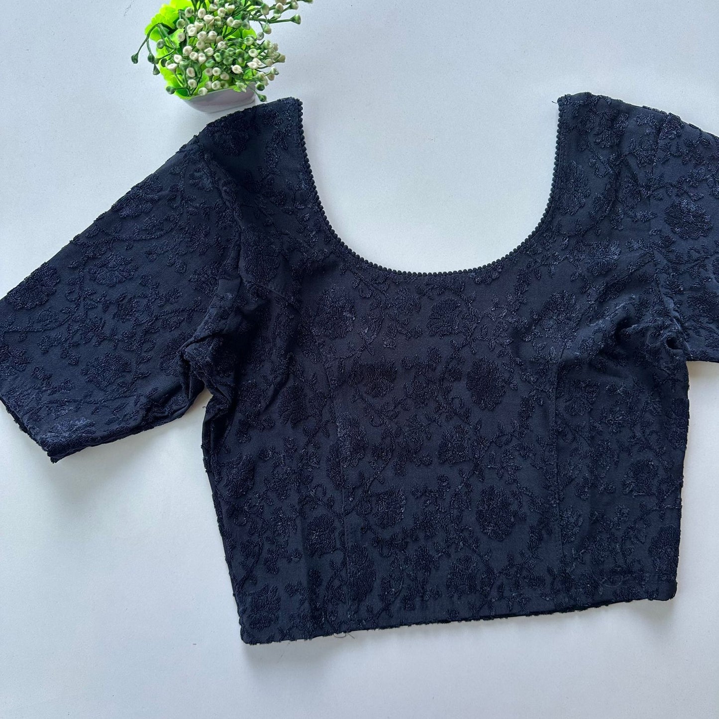 Polyester stretchable with self jacquard design ready made blouse