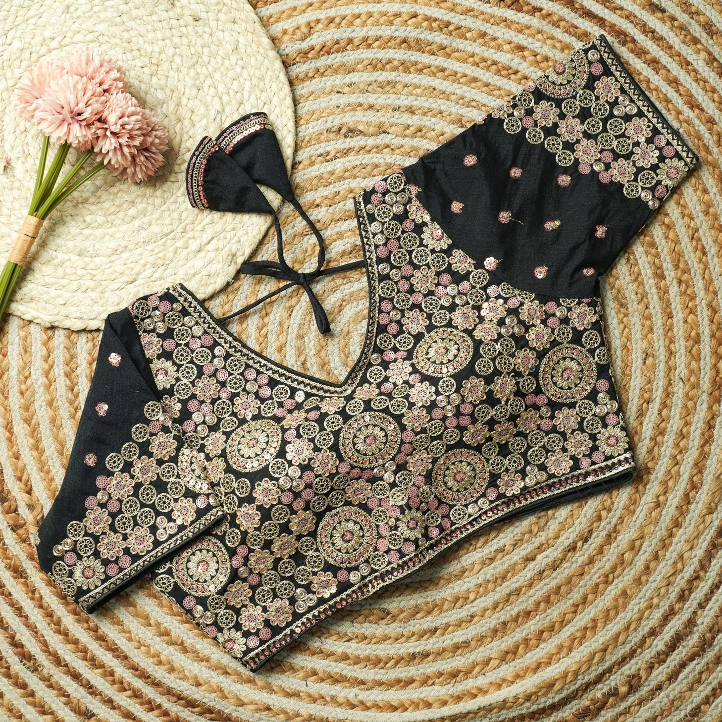 Beautiful multi work with sequins all over ready made blouse