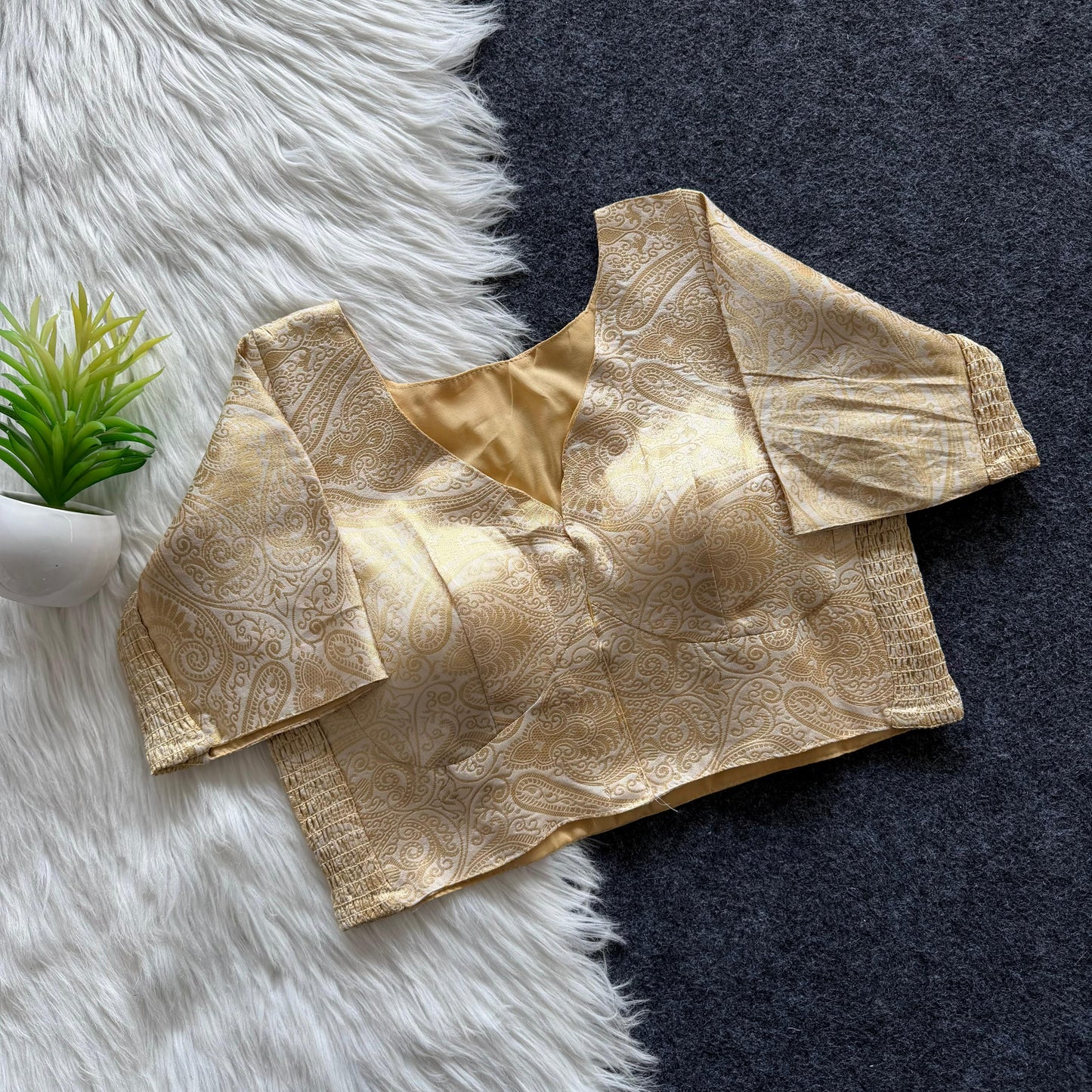 A beauty of weaving work all over with stretchable technology inside ready made blouse