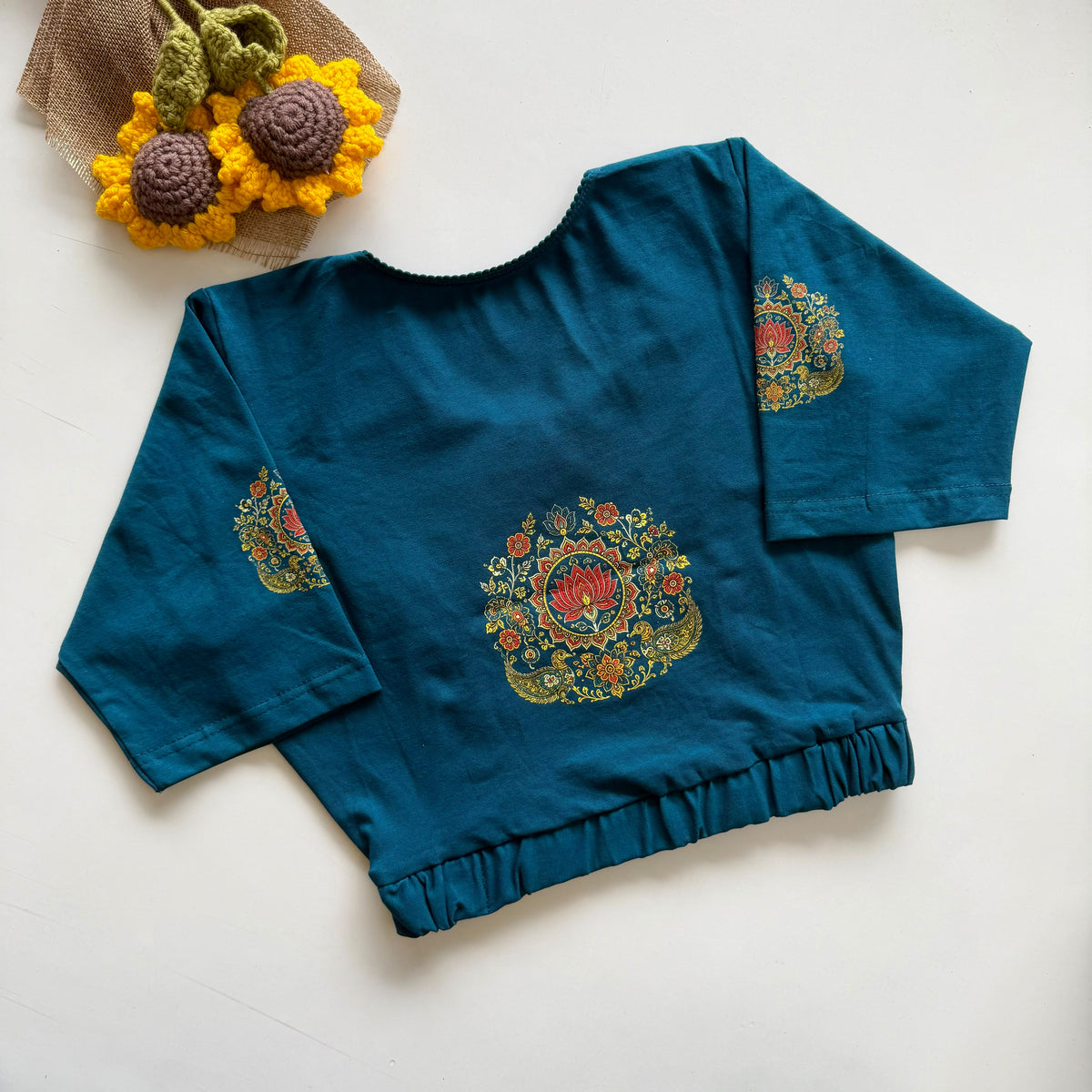 Beautiful block print with elastic ready made blouse