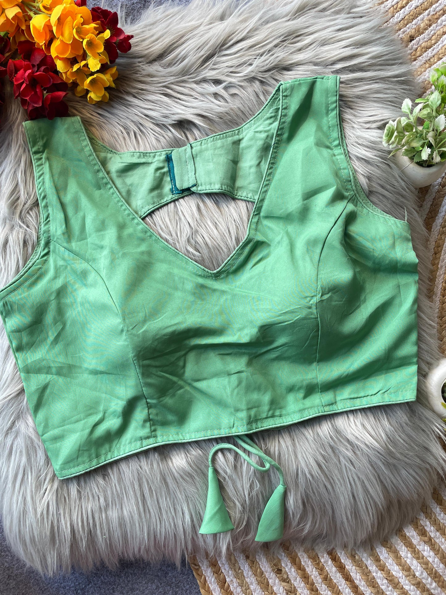 Pure malai satin sleeveless ready made blouse