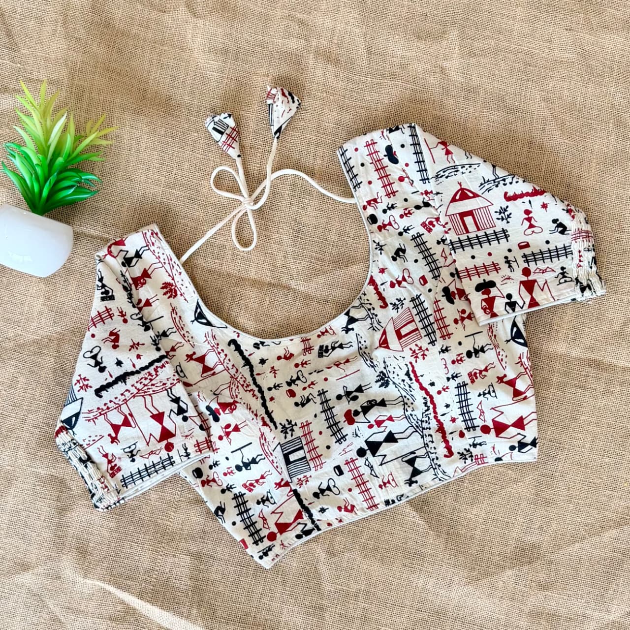 Beautiful hand block print with side elastic ready made blouse