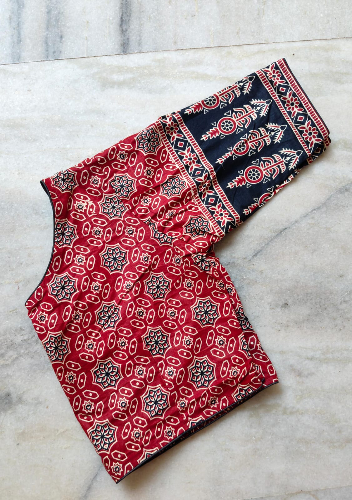 Ajrakh Glass Boat Neck - Premium Readymade Blouse