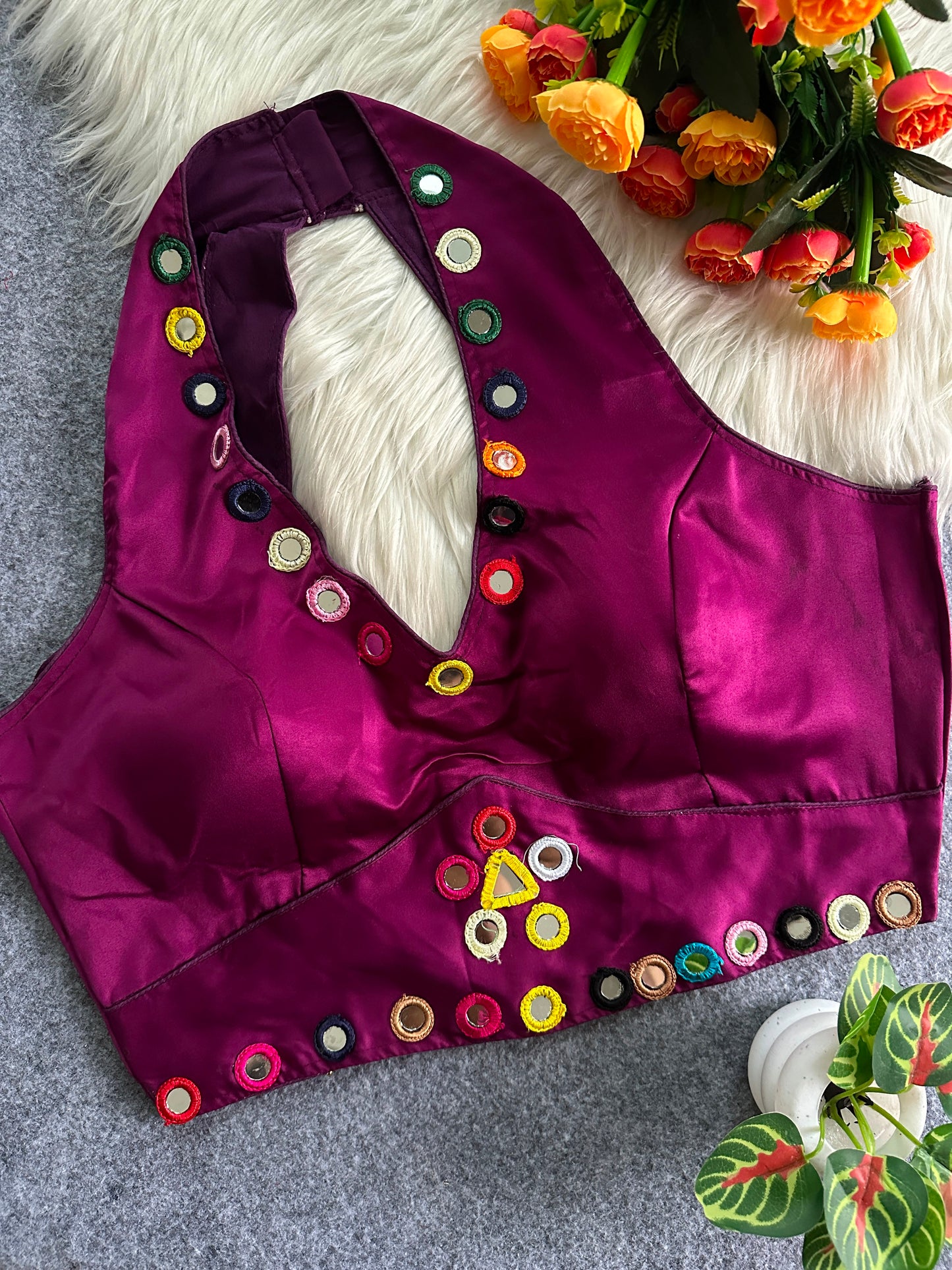 Satin silk sleeveless ready made blouse