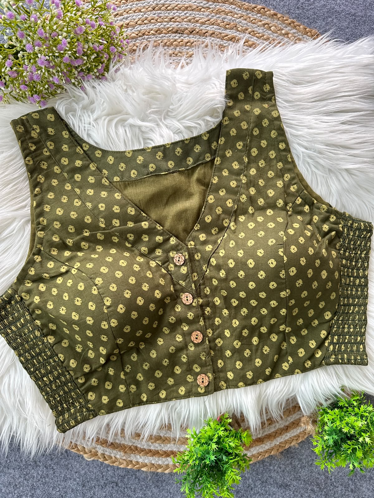 Presenting flexi fit Pure Ajrakh Bandhani Print Cotton ready made blouse