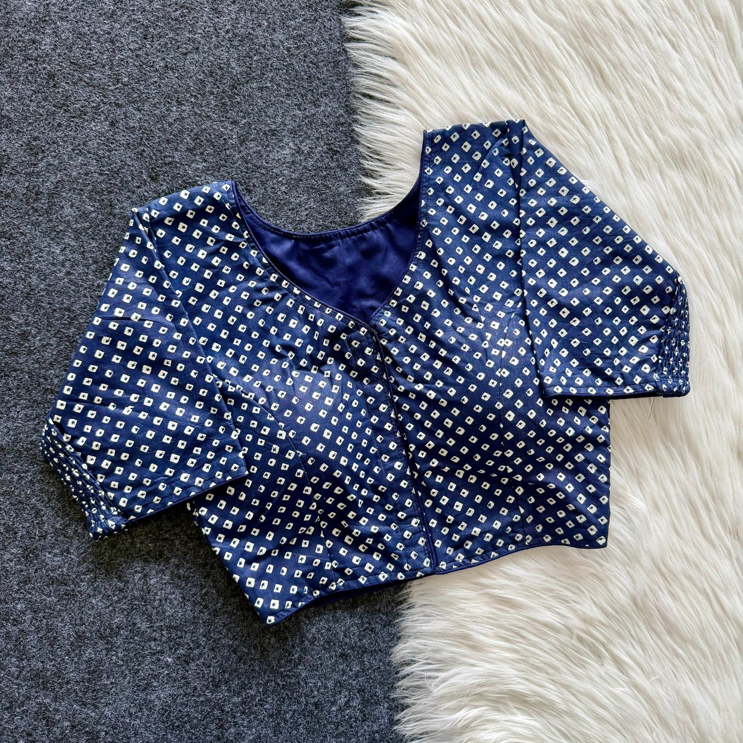 Beautiful hand block print with side elastic ready made blouse