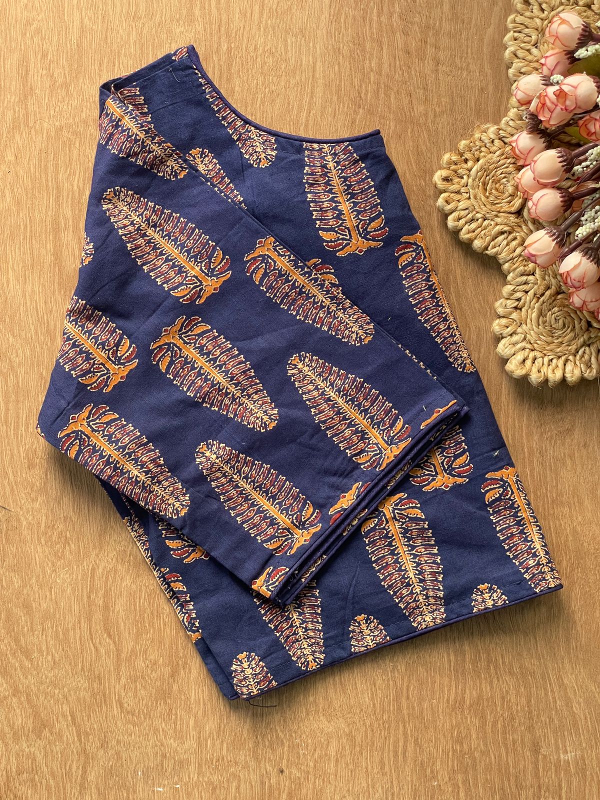 Pure ajrakh handblock cotton ready made blouse