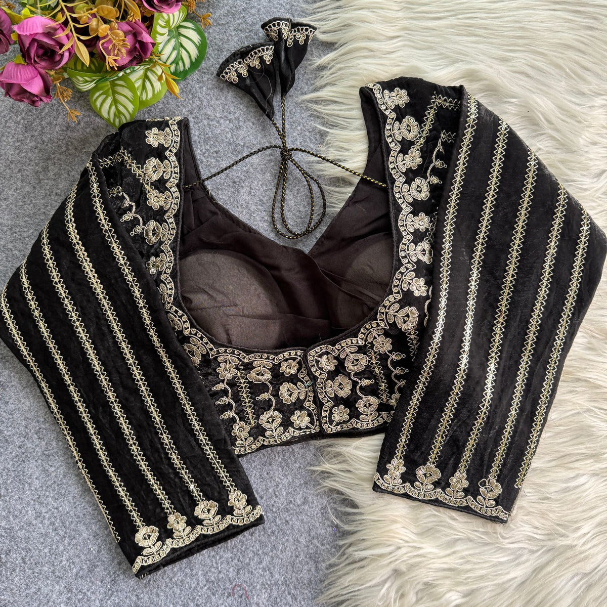 A beauty of golden embroidery work ready made blouse