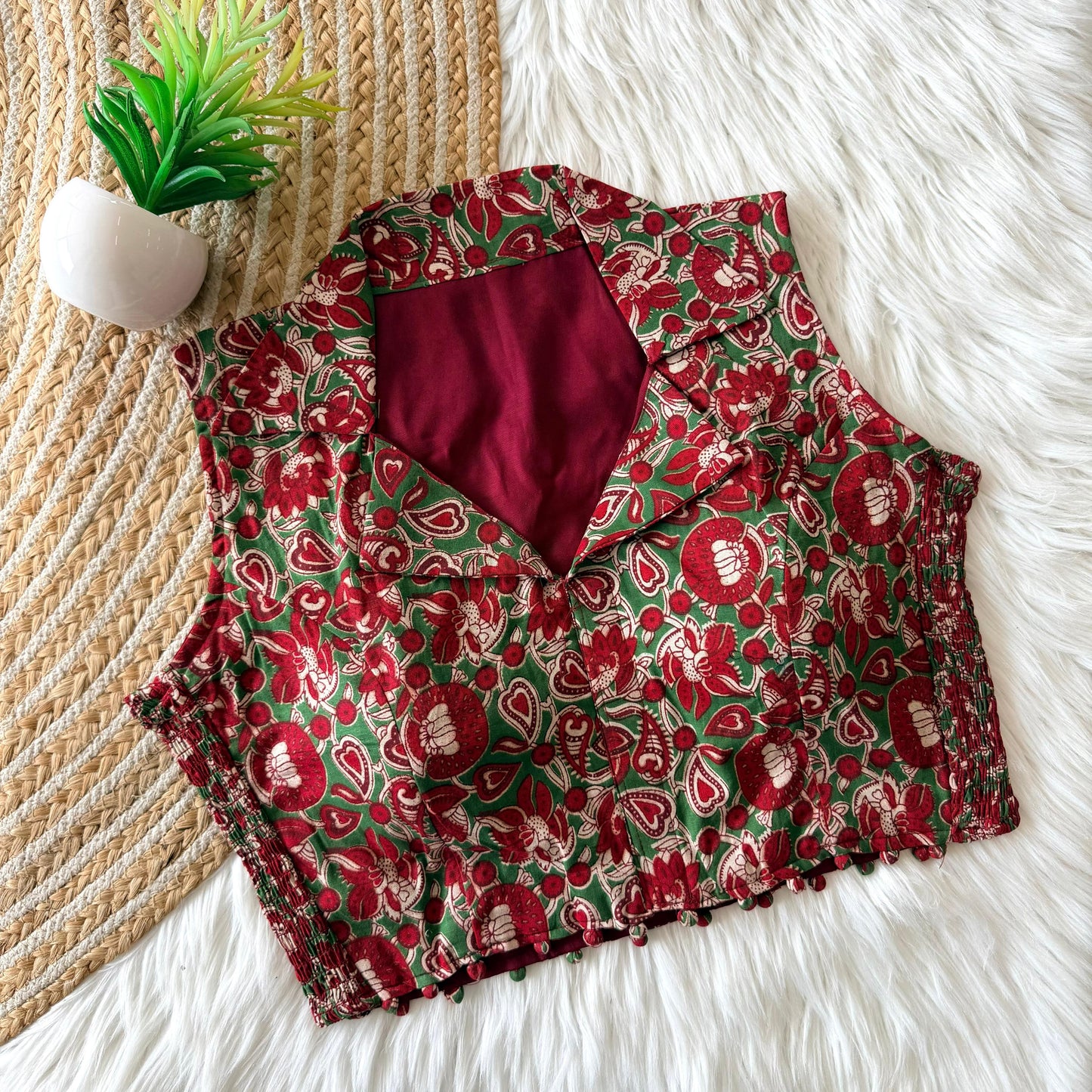 Beautiful hand block print with side elastic ready made blouse