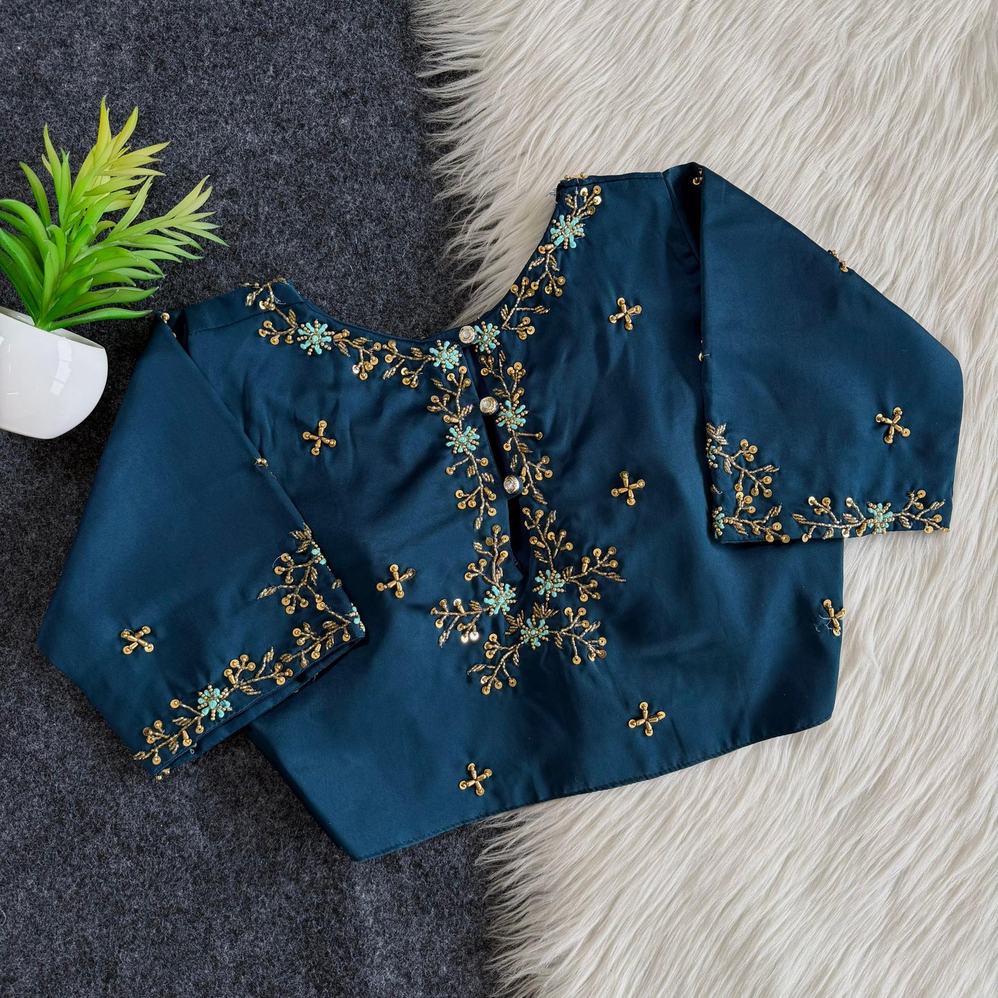 Beautiful handwork all over back and sleeves ready made blouse