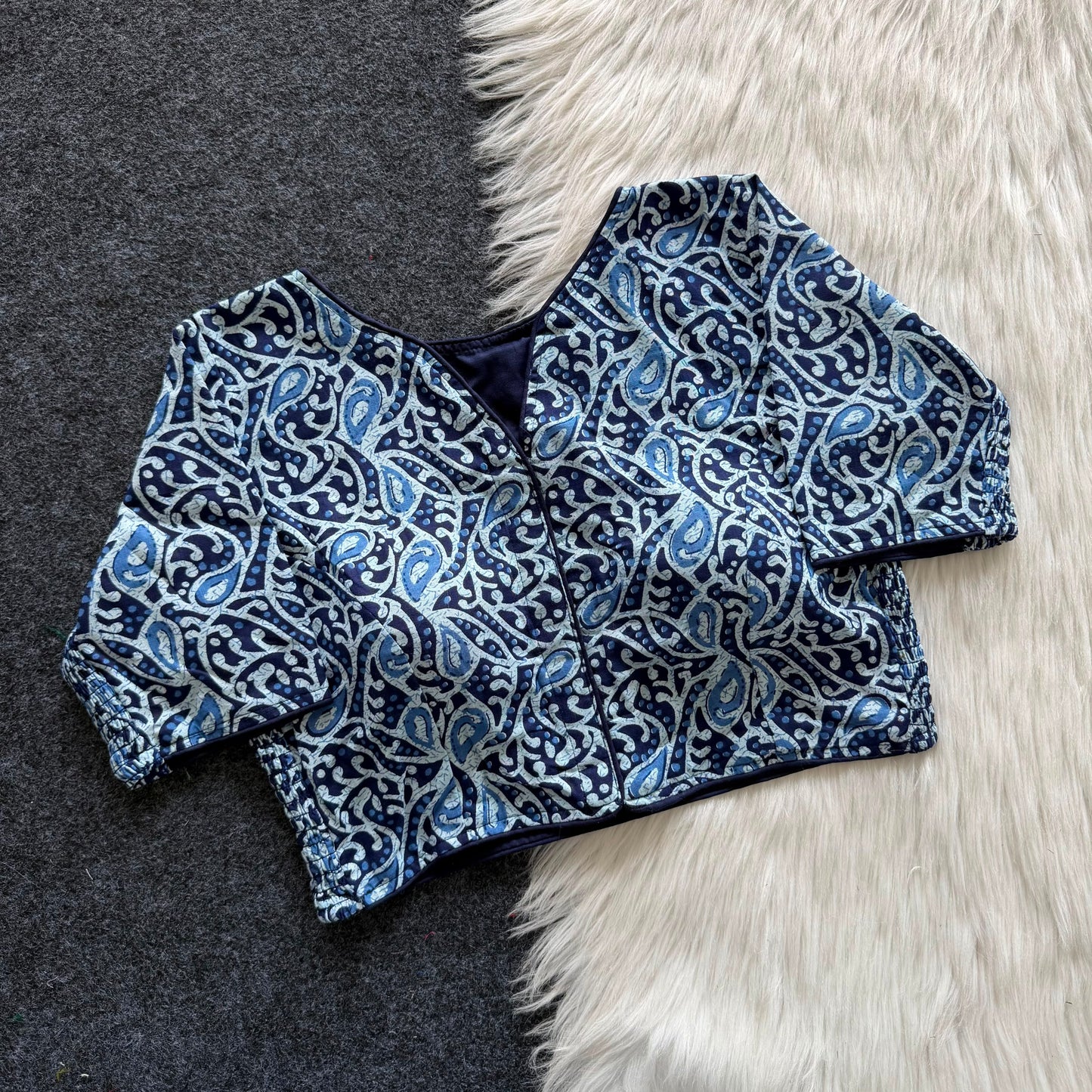 Beautiful hand block print with side elastic ready made blouse