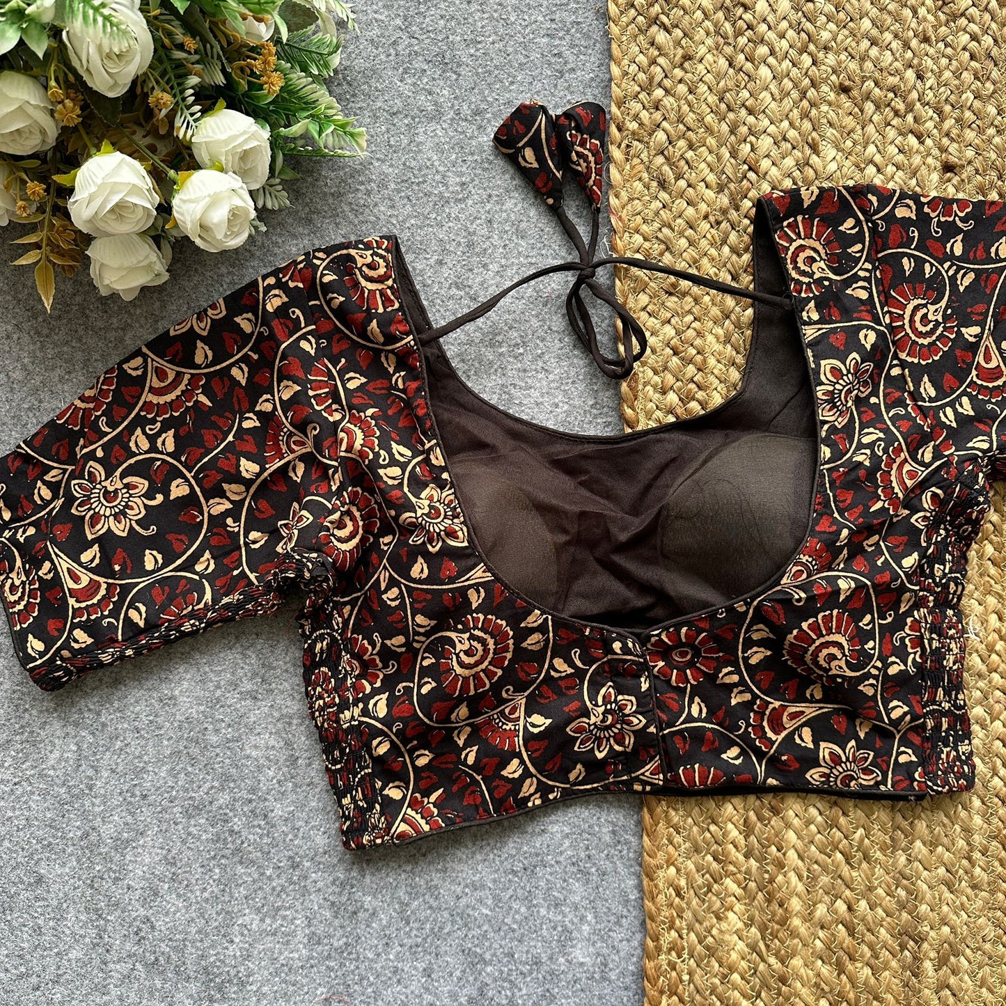 Beautiful hand block print with side elastic ready made blouse