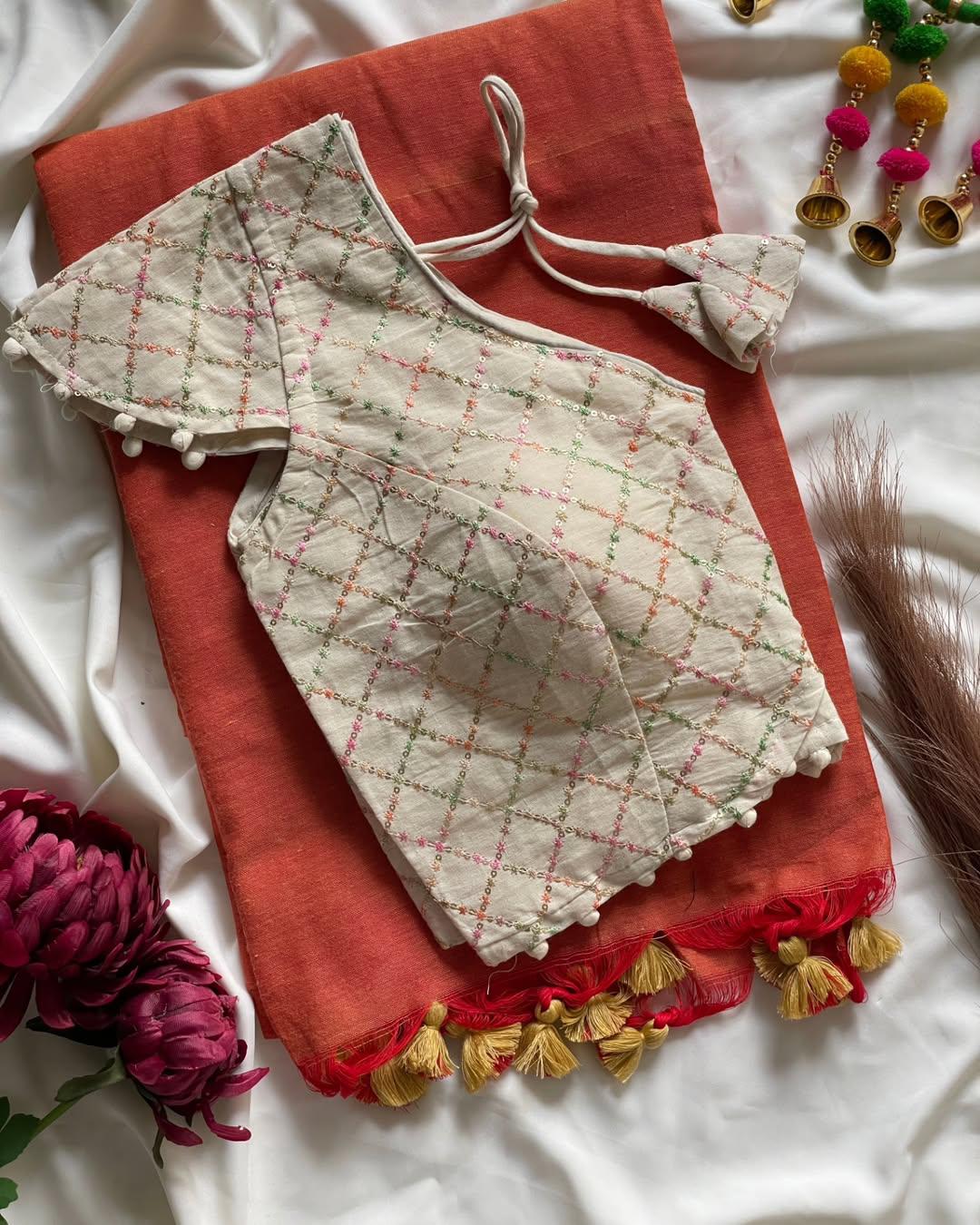 Pure cotton ready made blouse with saree