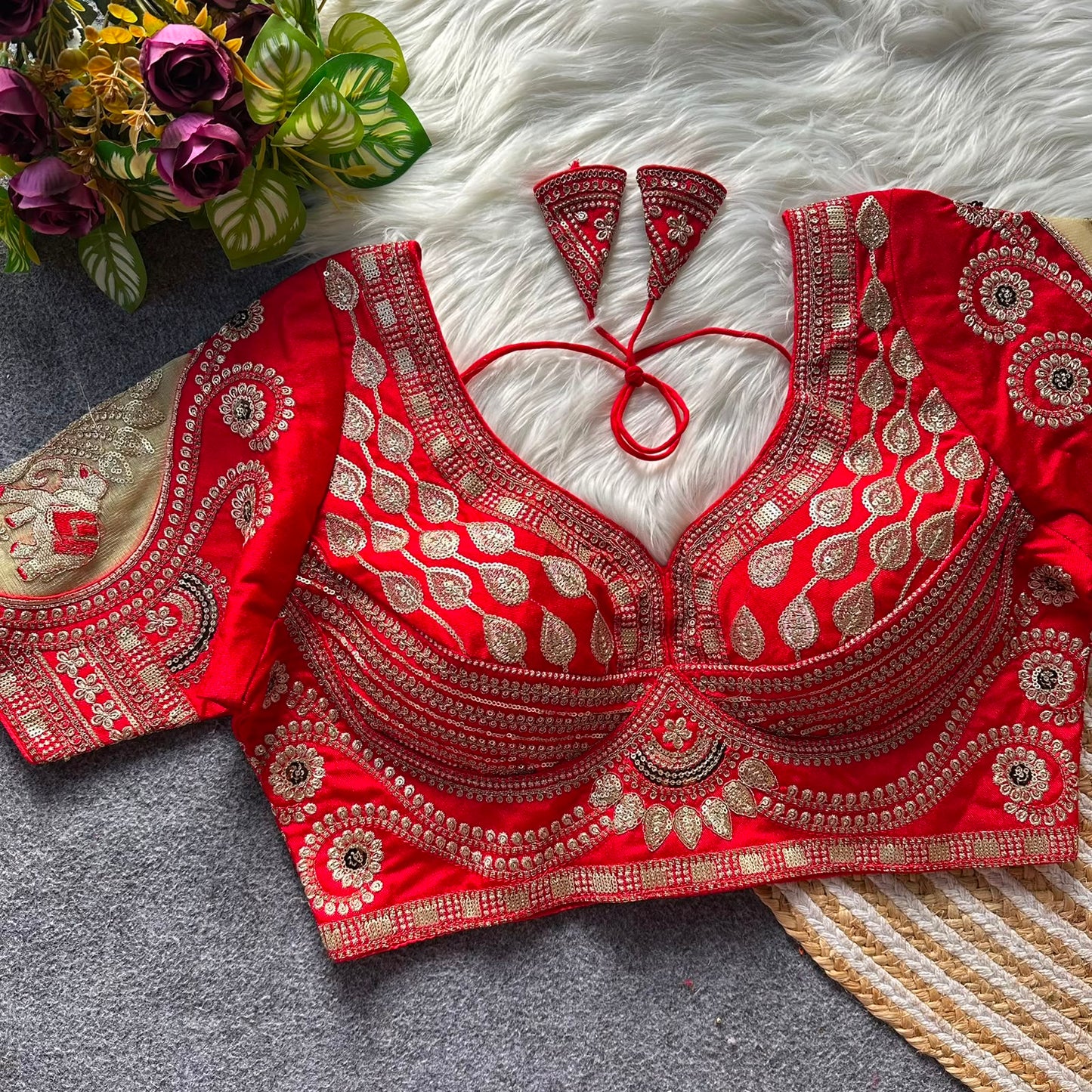 Rani cut work heavy gold zari work bridal ready made blouse