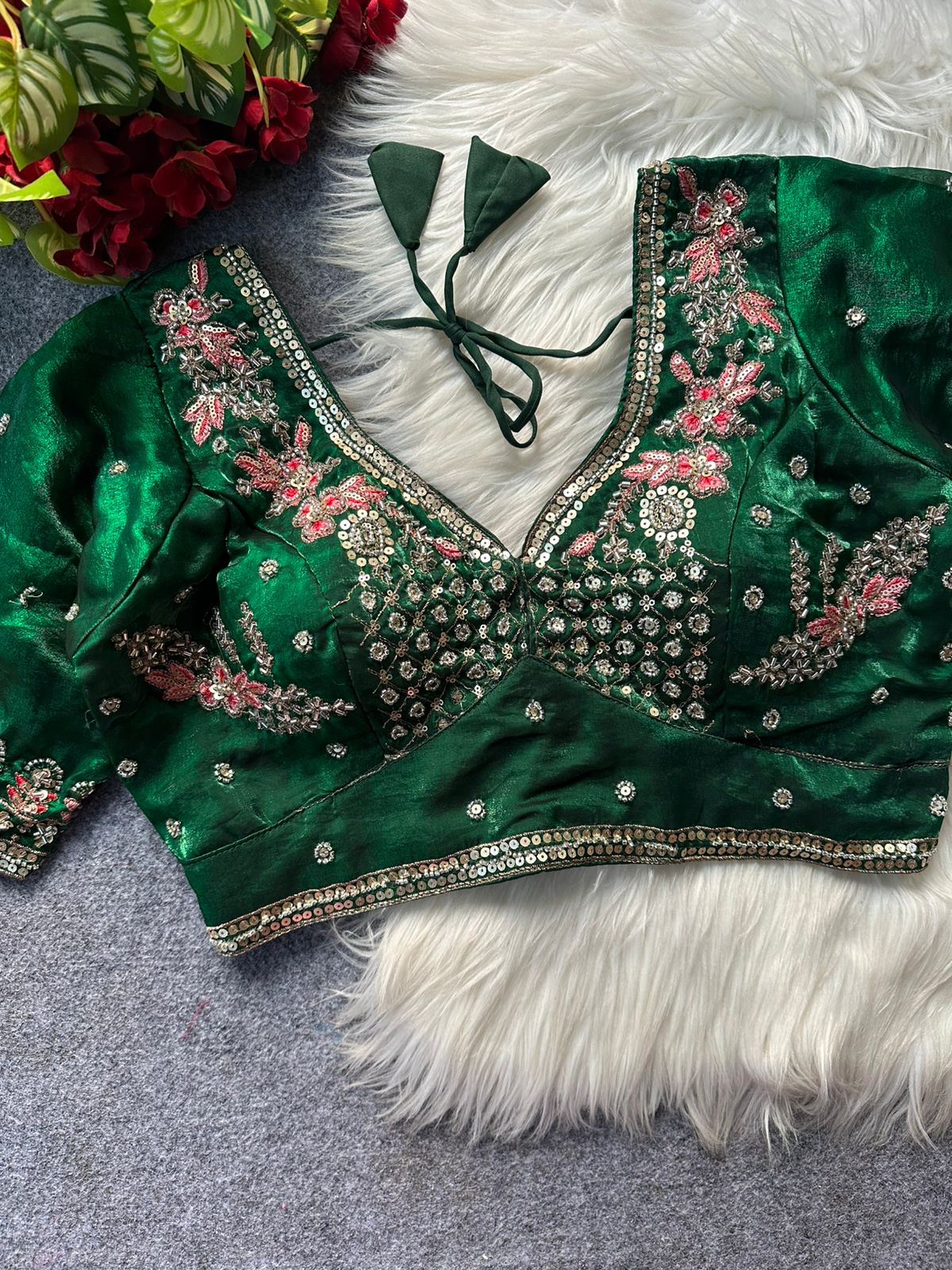 Heavy handwork + sequins & codding thread work ready made blouse
