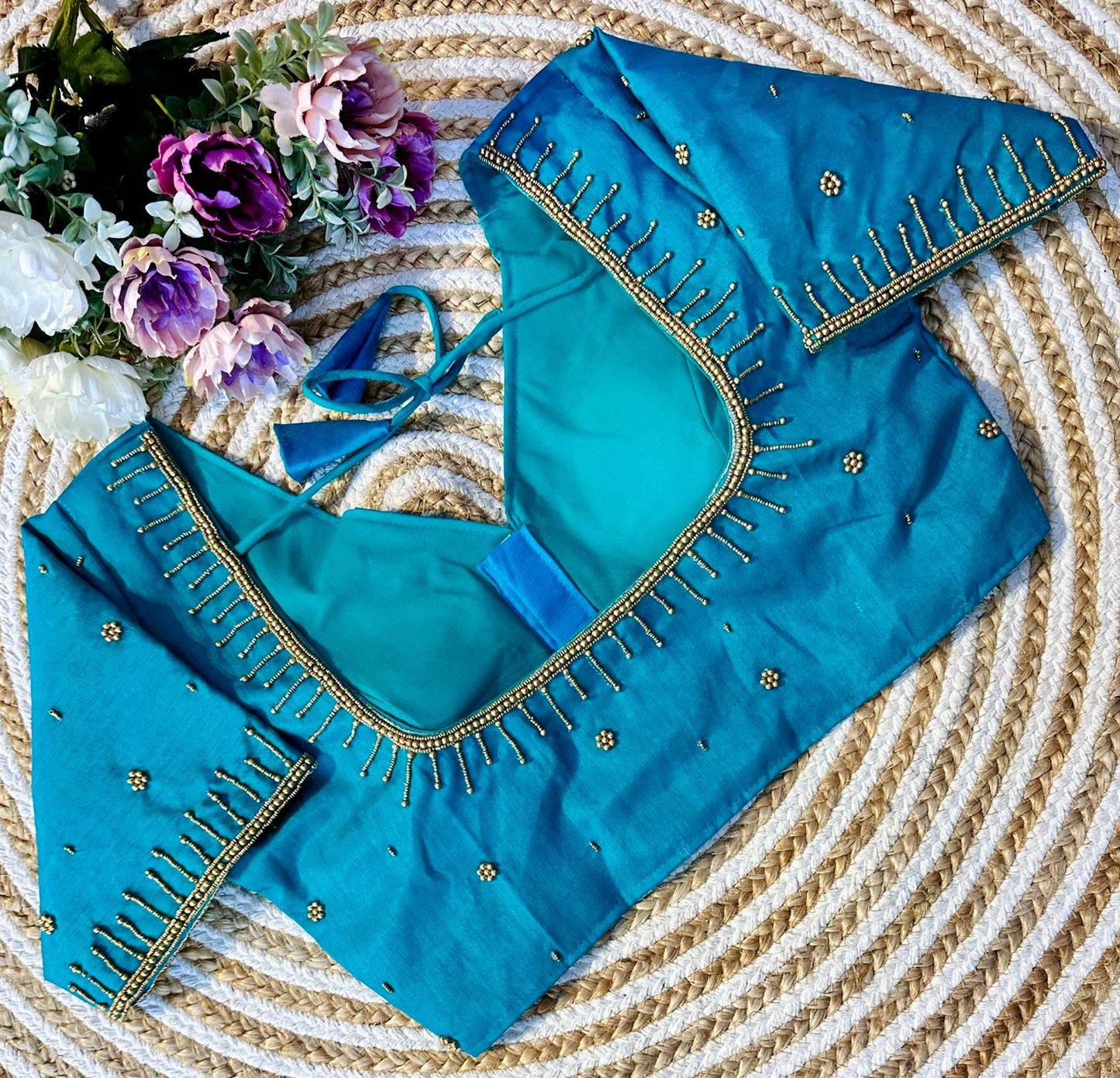 Beautiful golden handcrafted work ready made blouse