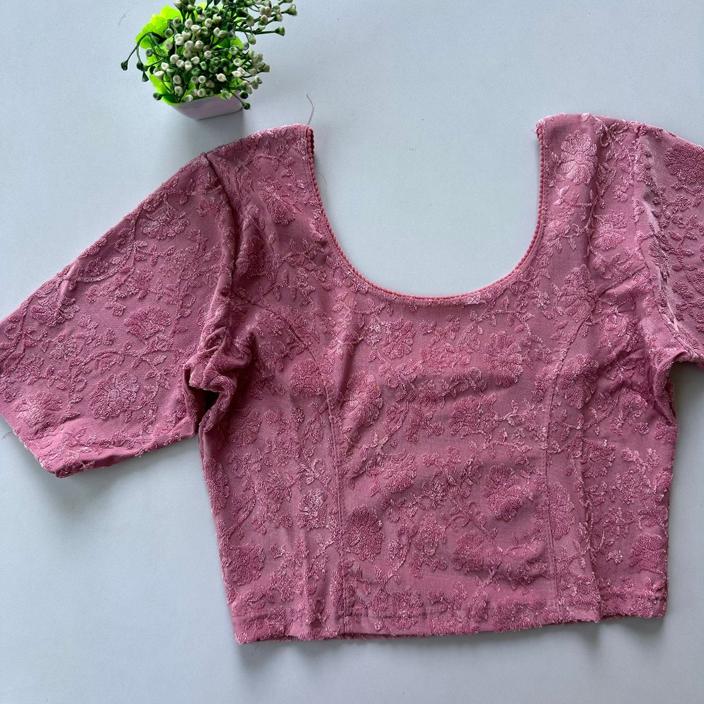Polyester stretchable with self jacquard design ready made blouse