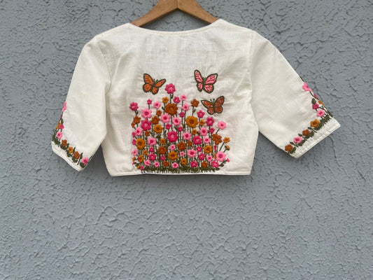 Cotton hand embroidered designer blouse